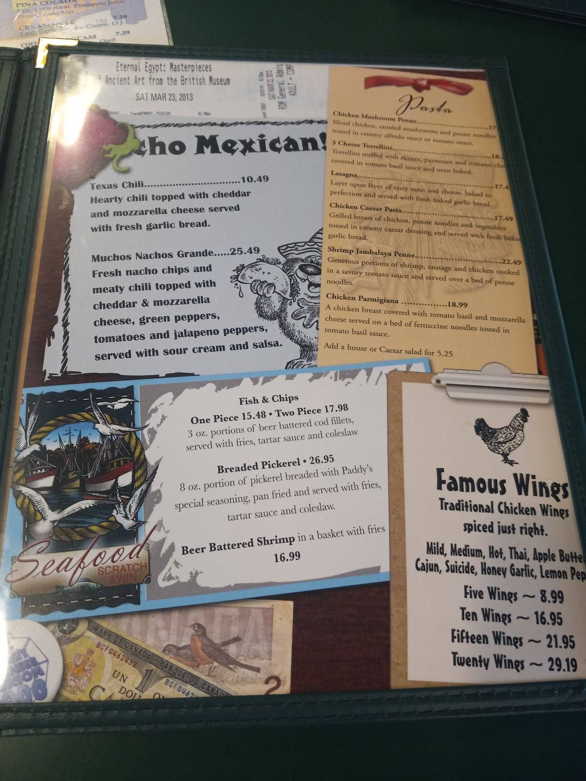 Menu de Paddy O'Neils Restaurant Pub