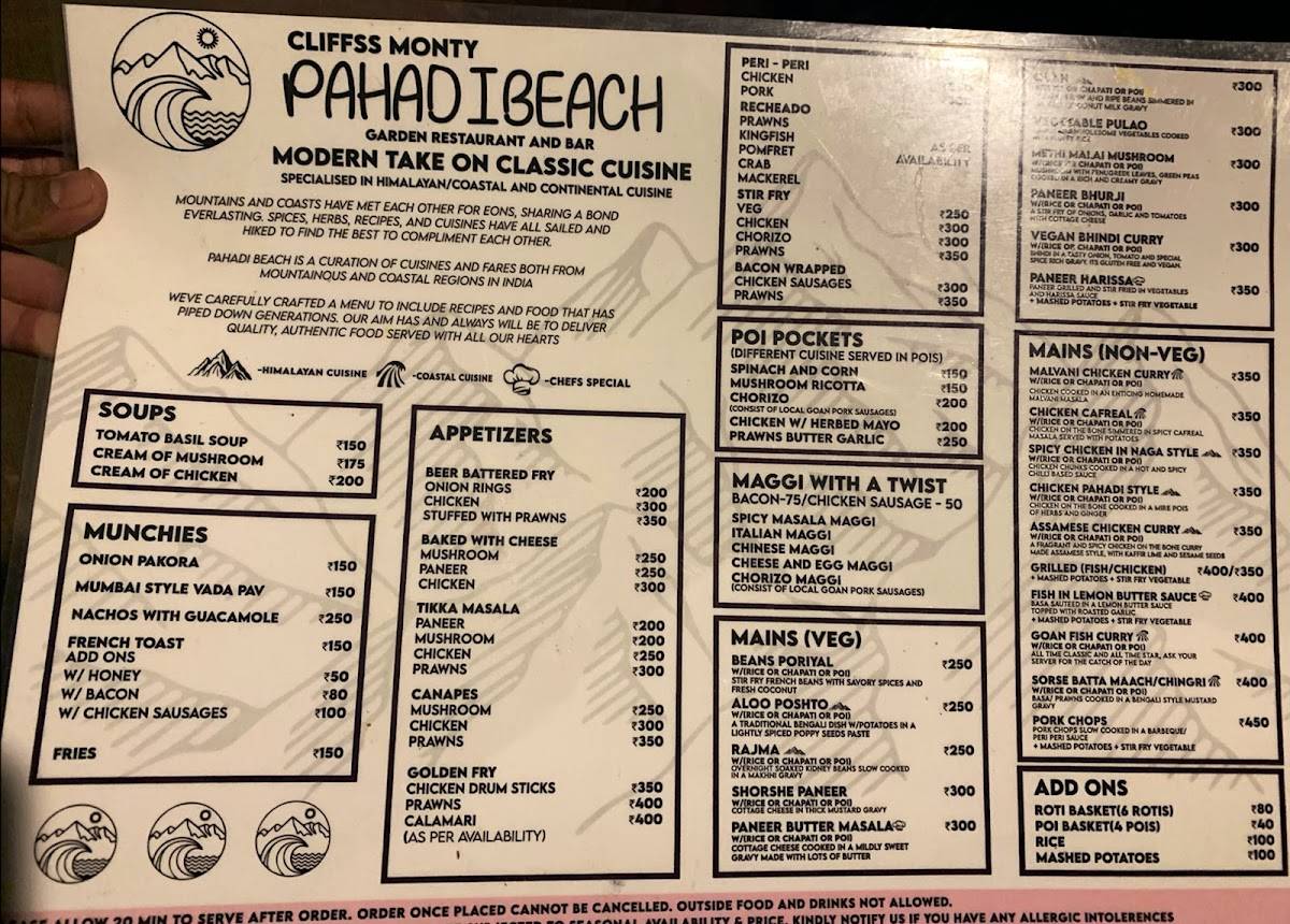 Pahadi Beach ( Garden restaurant and bar ) menu