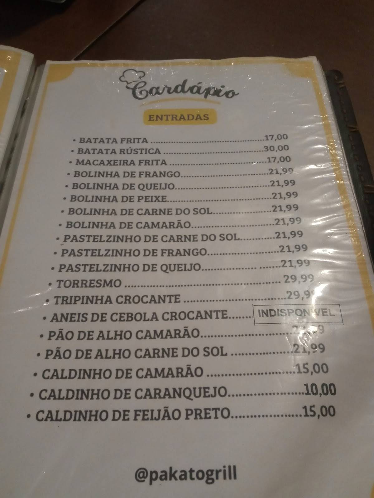 Pakato Grill Original cardápio