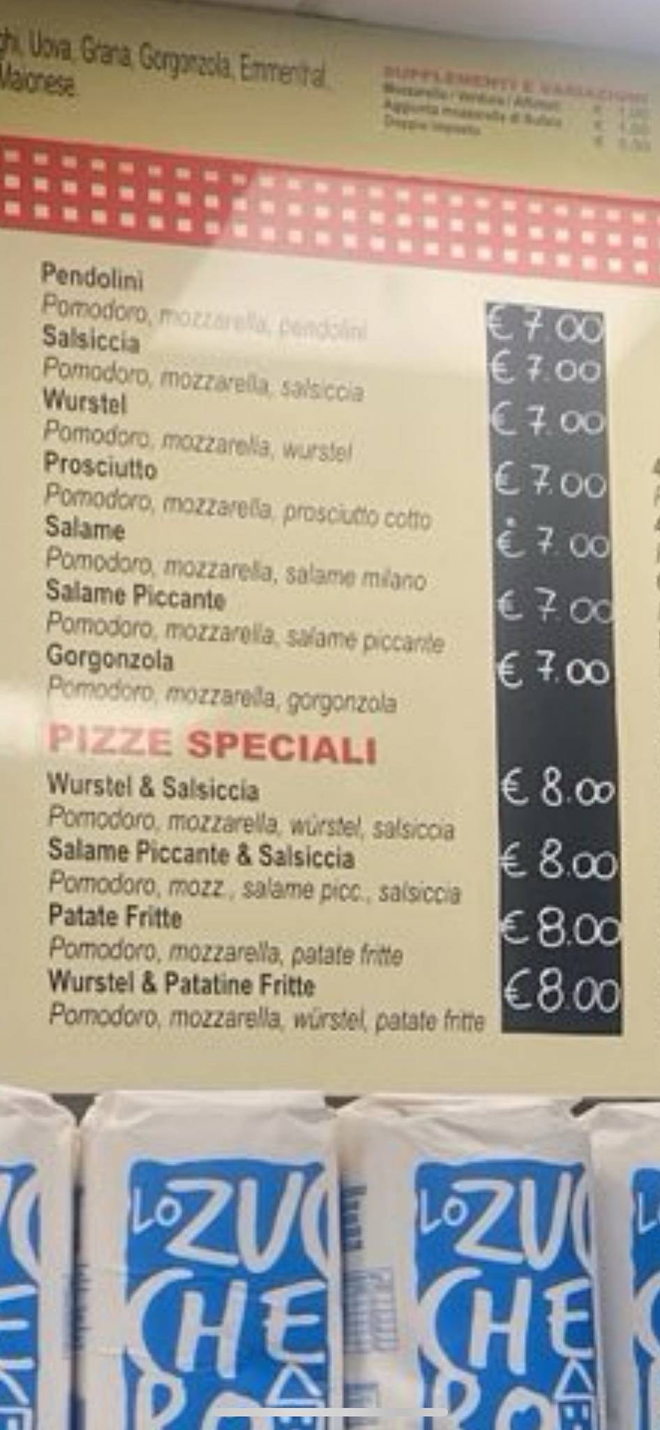 Menu di Pane Pizza e Fantasia 