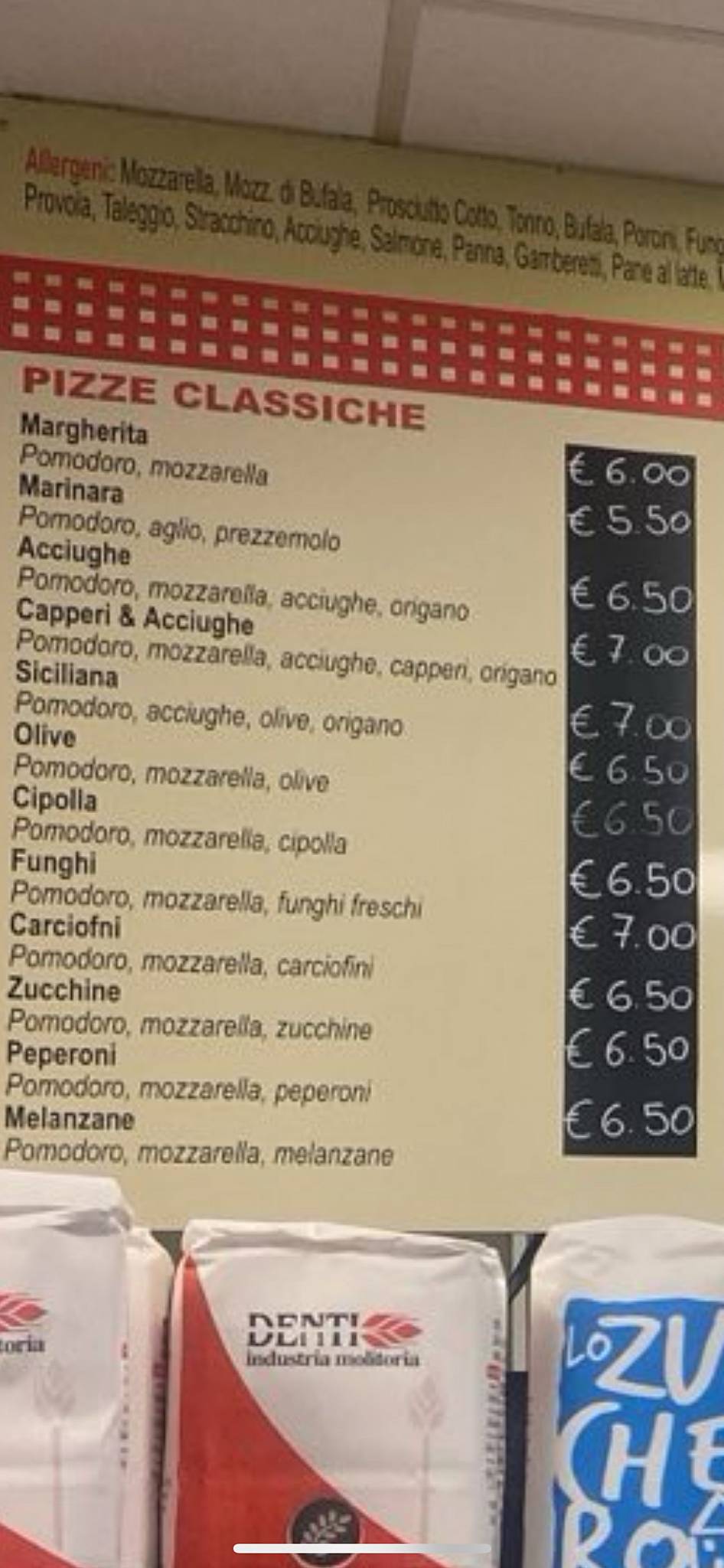Menu di Pane Pizza e Fantasia 