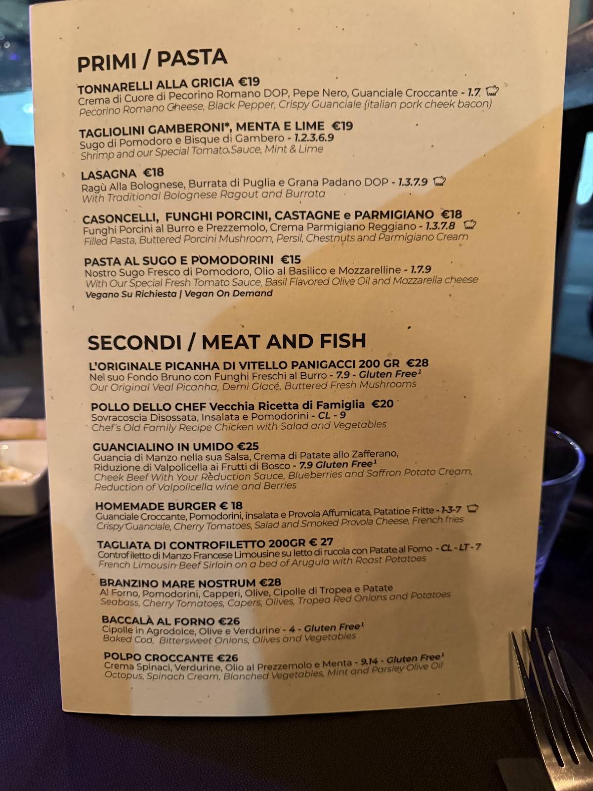 Menu di Panigacci Milano Bistrot 