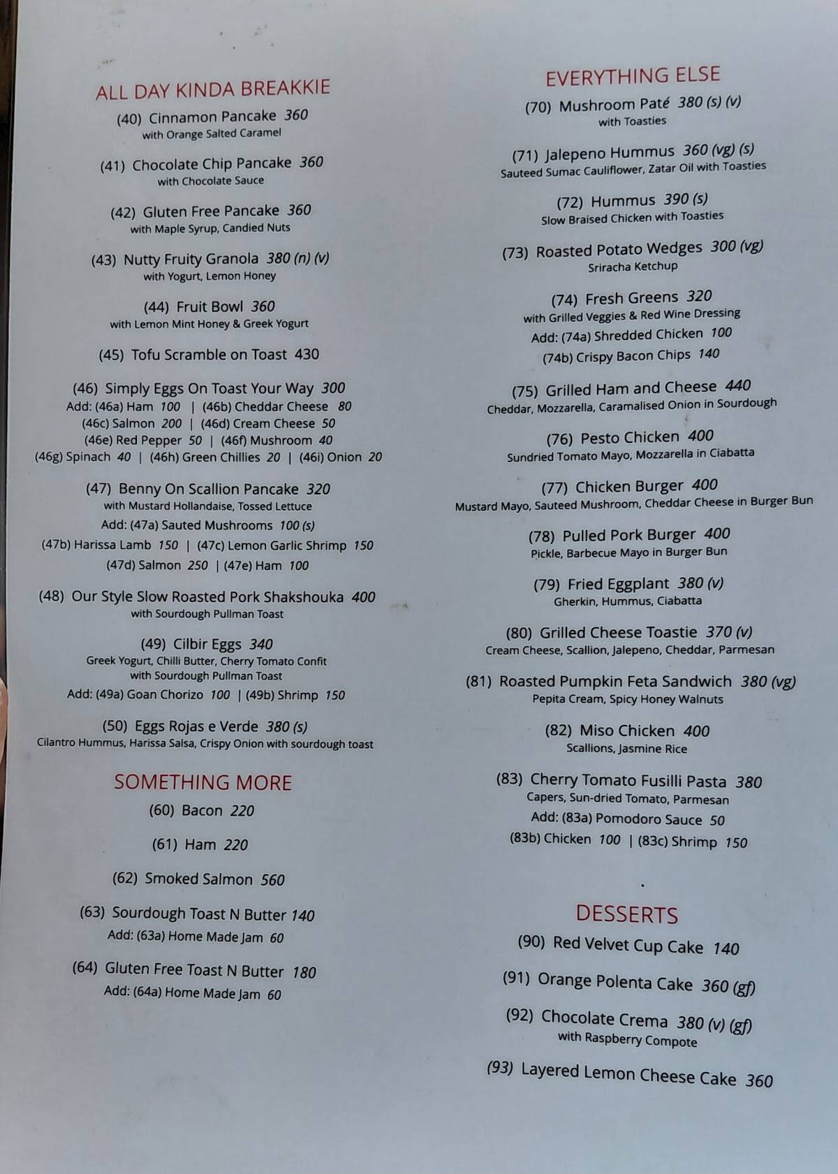 Cafe Bodega menu