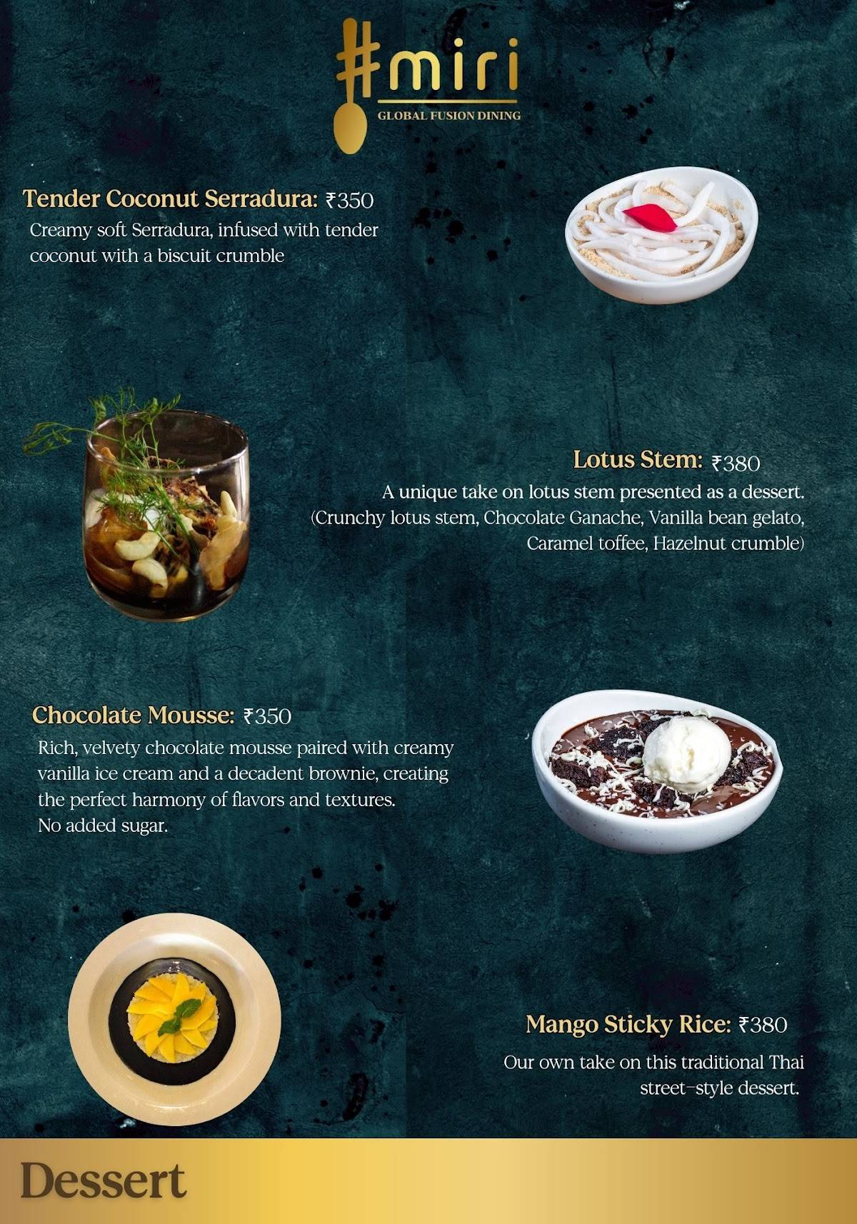 Miri Global Fusion Dining Miramar, Panjim menu