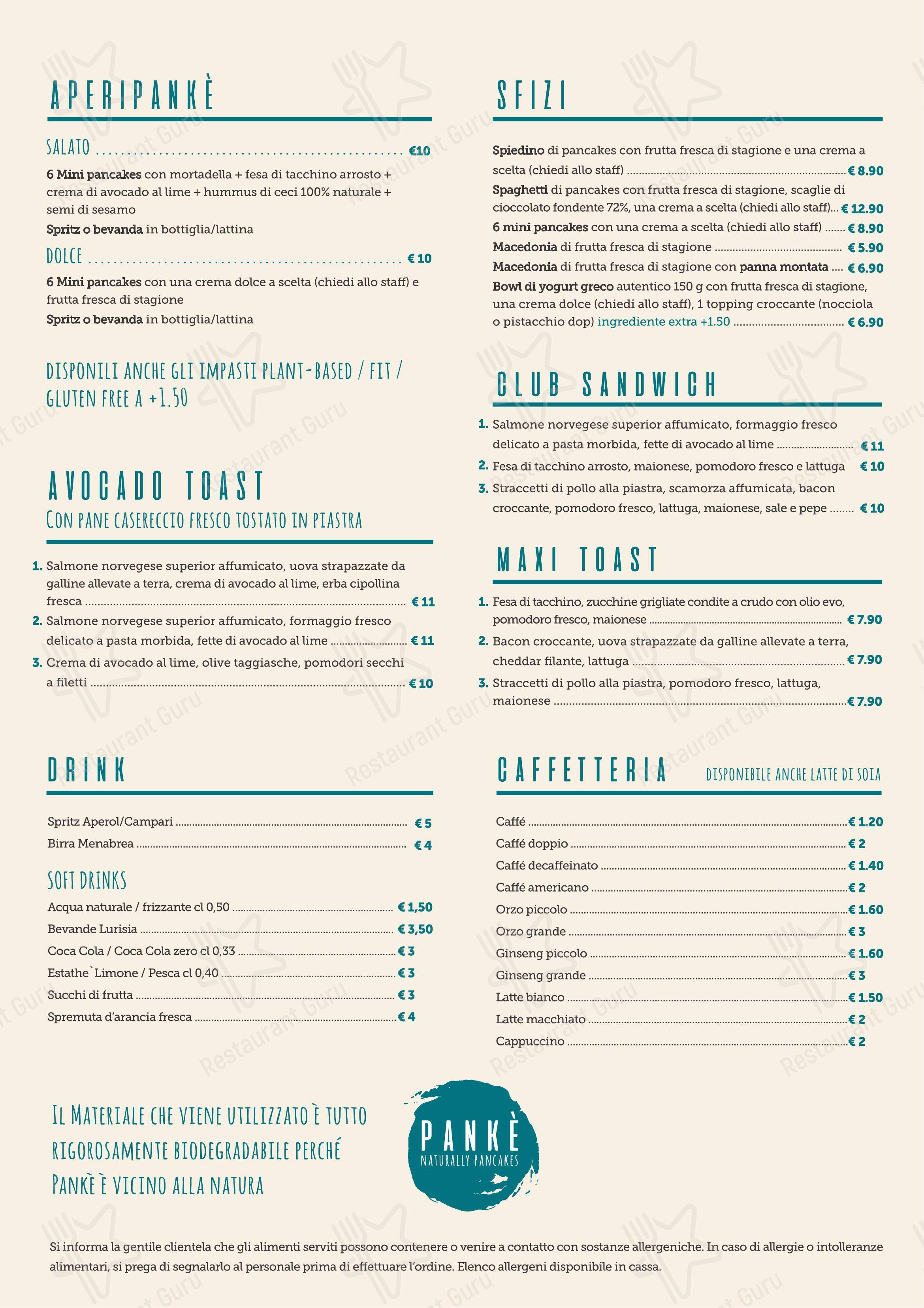 Pankè in Torino - Menu