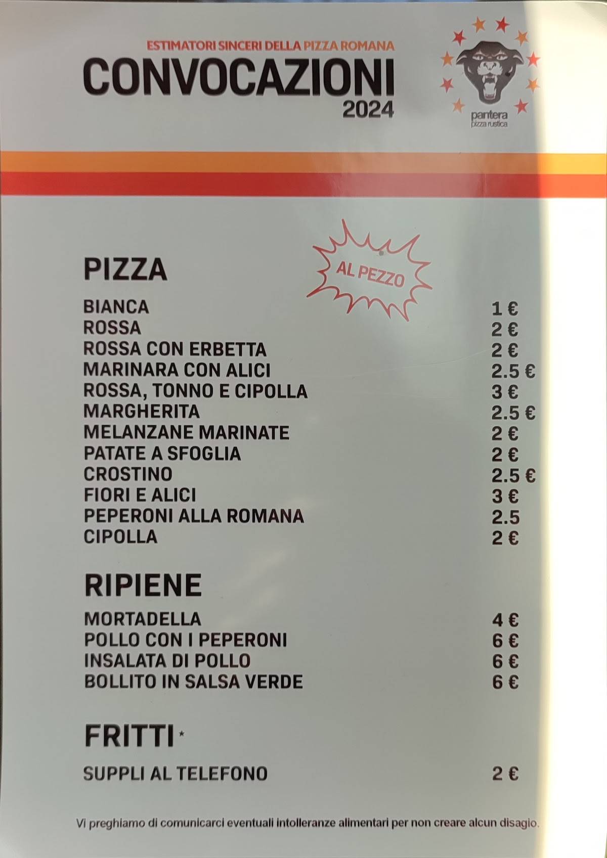 Menu di Pantera - Pizza Rustica 