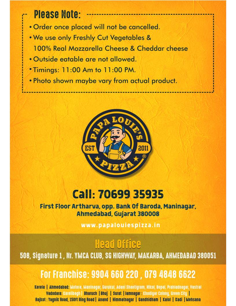 Papa Louie's Pizza Maninagar menu