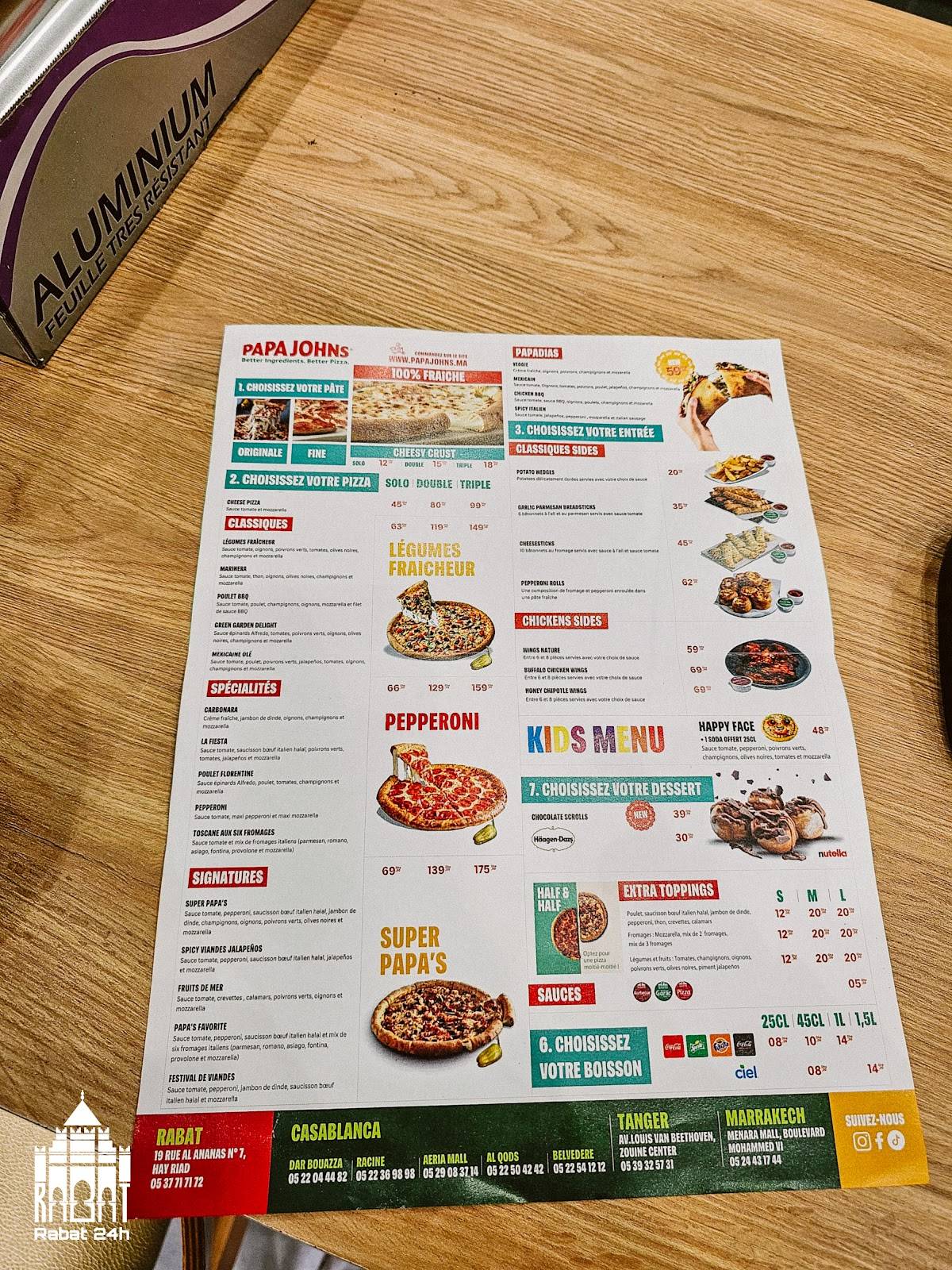 Menu de Papa John's