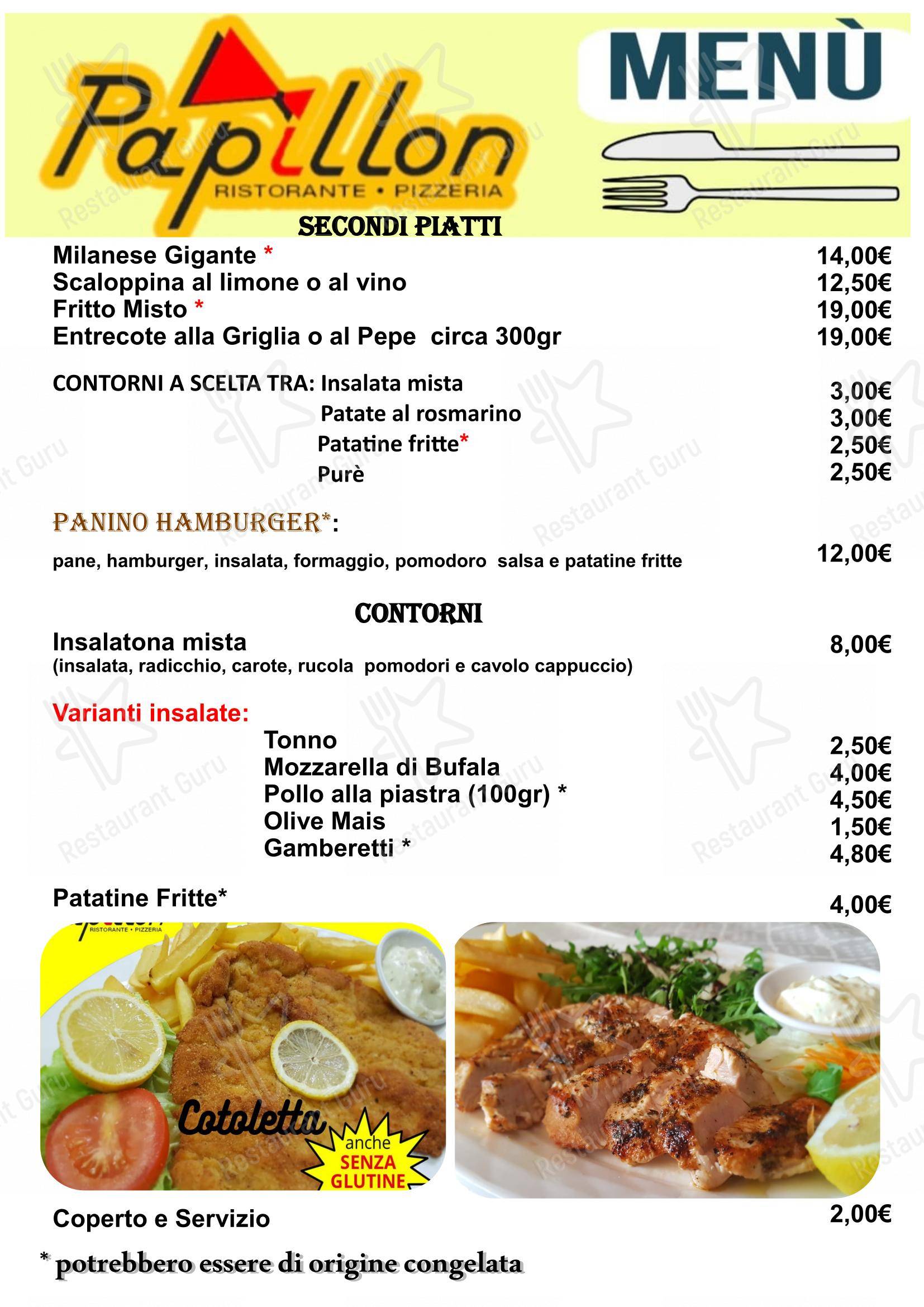 Menu per Papillon pizzeria