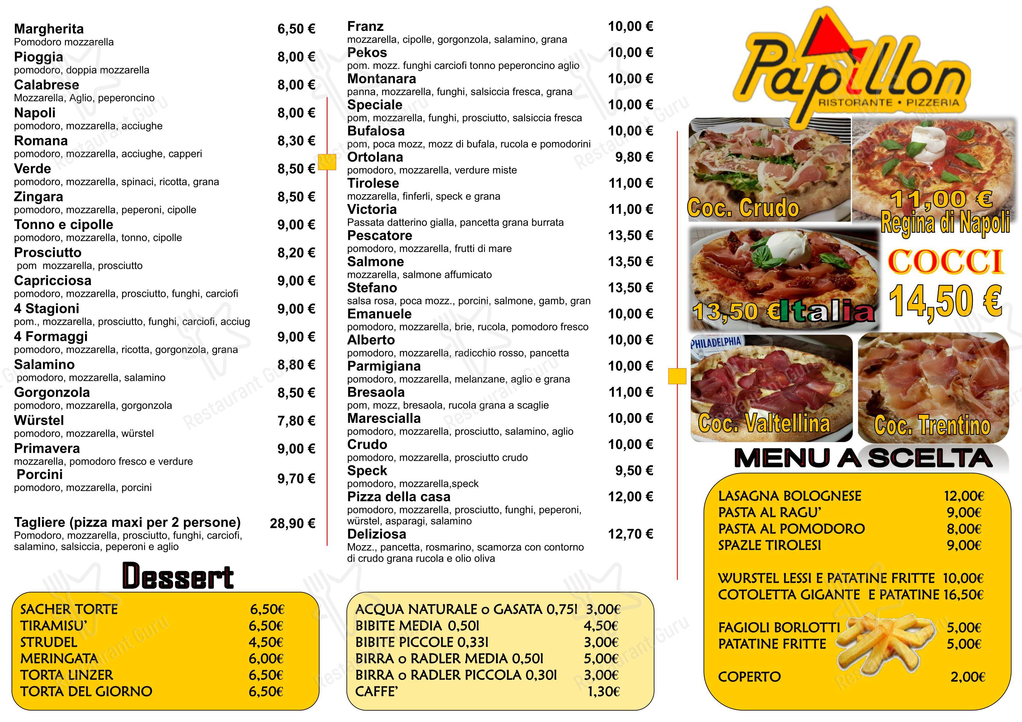 Papillon in Levico Terme - Menu bar