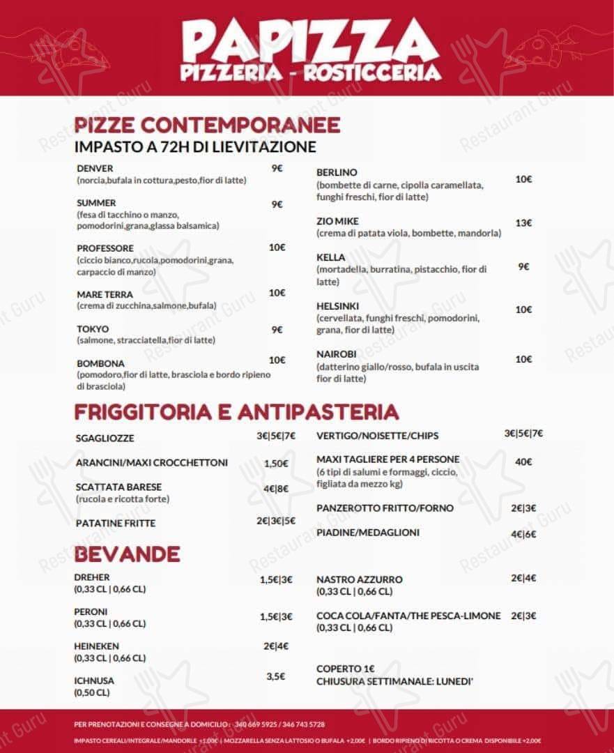 Découvrez le menu pour Papizza