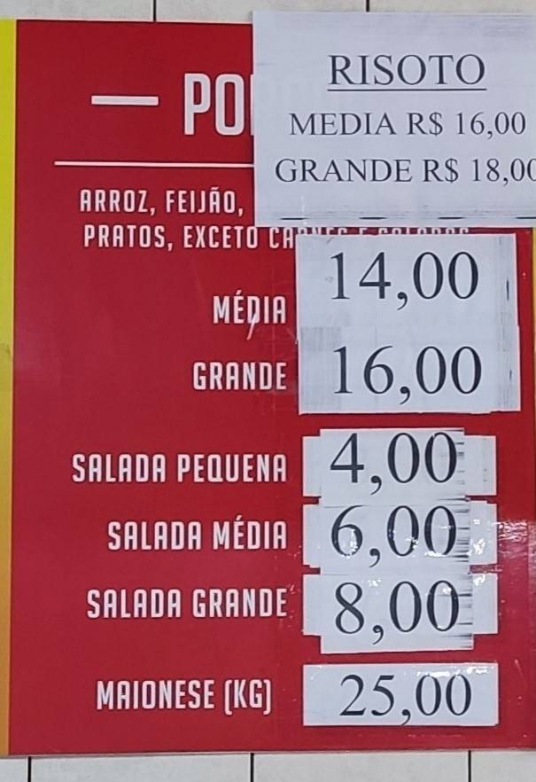 Parada 1 cardápio