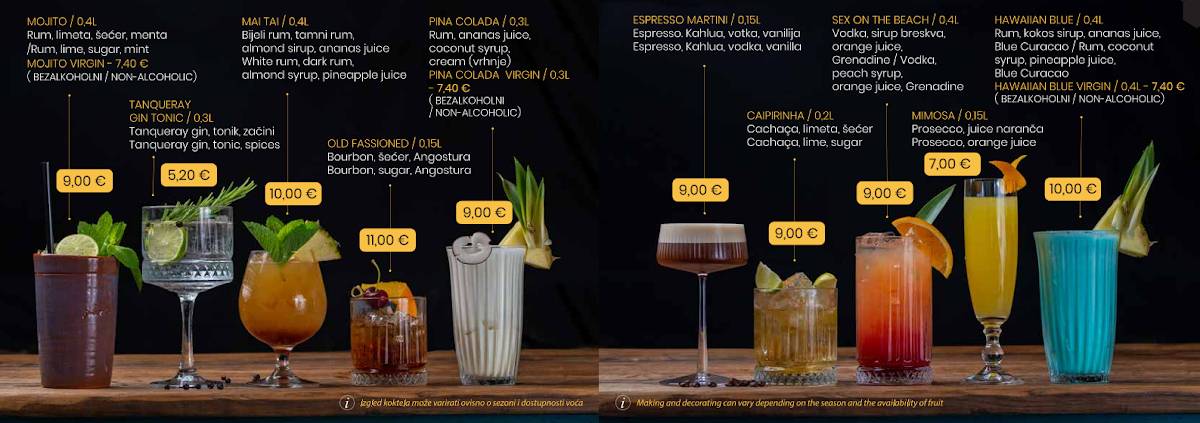 Menu di Paradajz club Malinska 