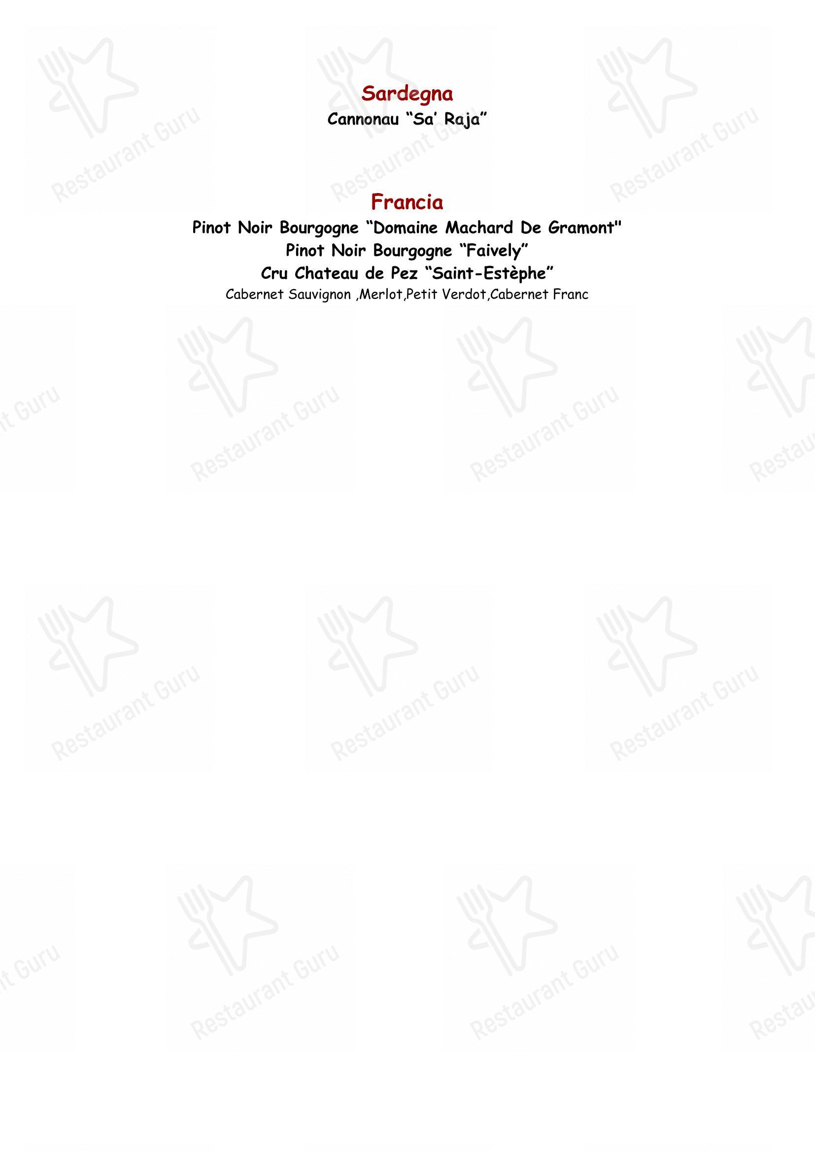 Menu di Parioli - Ristorante Romano a Milano - Menu bar