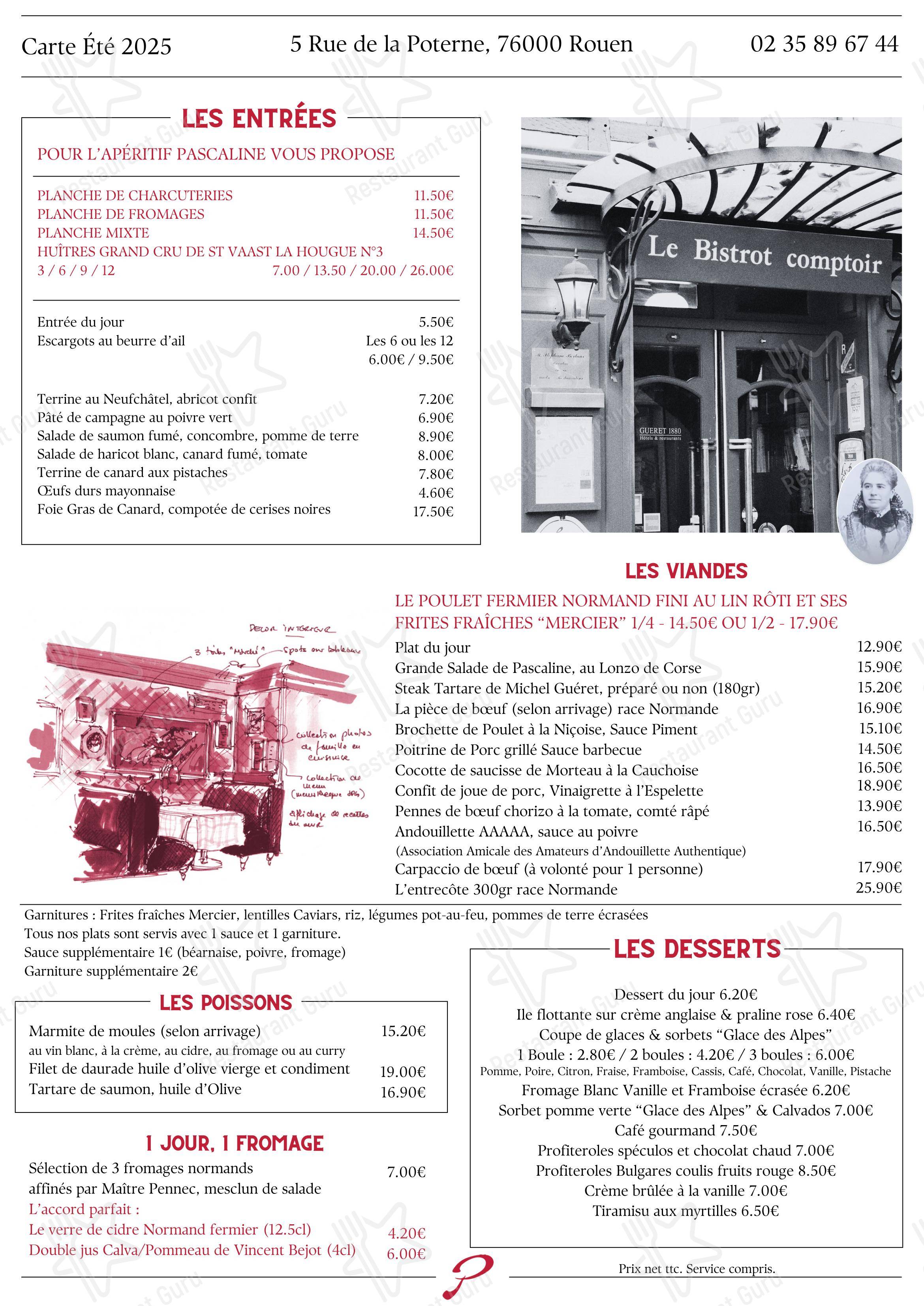 Pascaline Restaurant dans Rouen - Menu bar