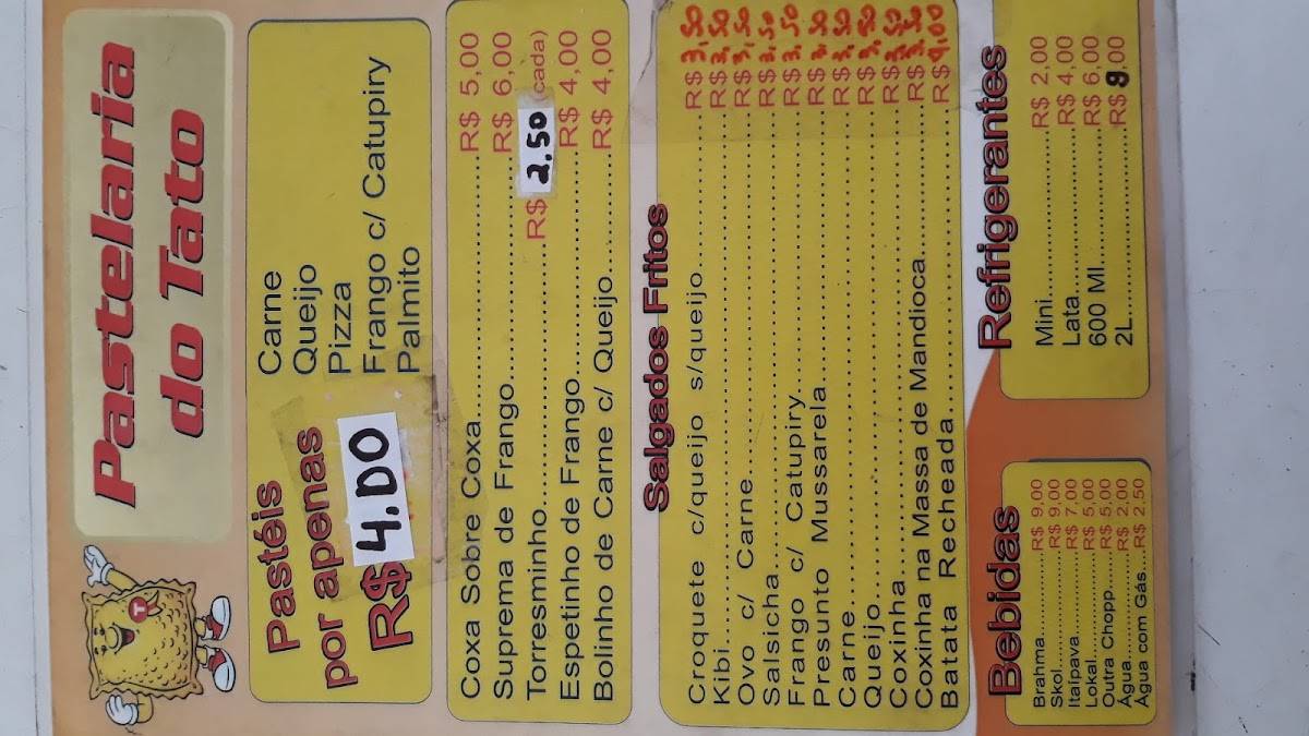 Pastelaria do Tato (Ana e Tatão) cardápio
