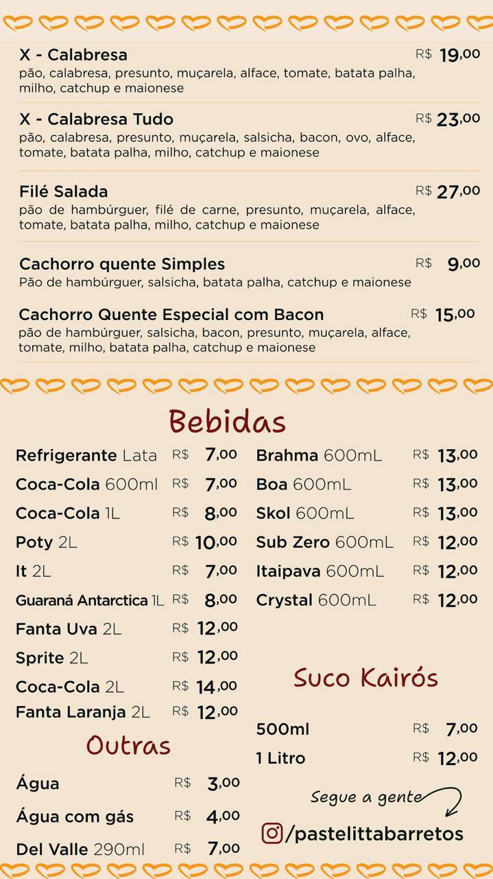 Pastelitta cardápio