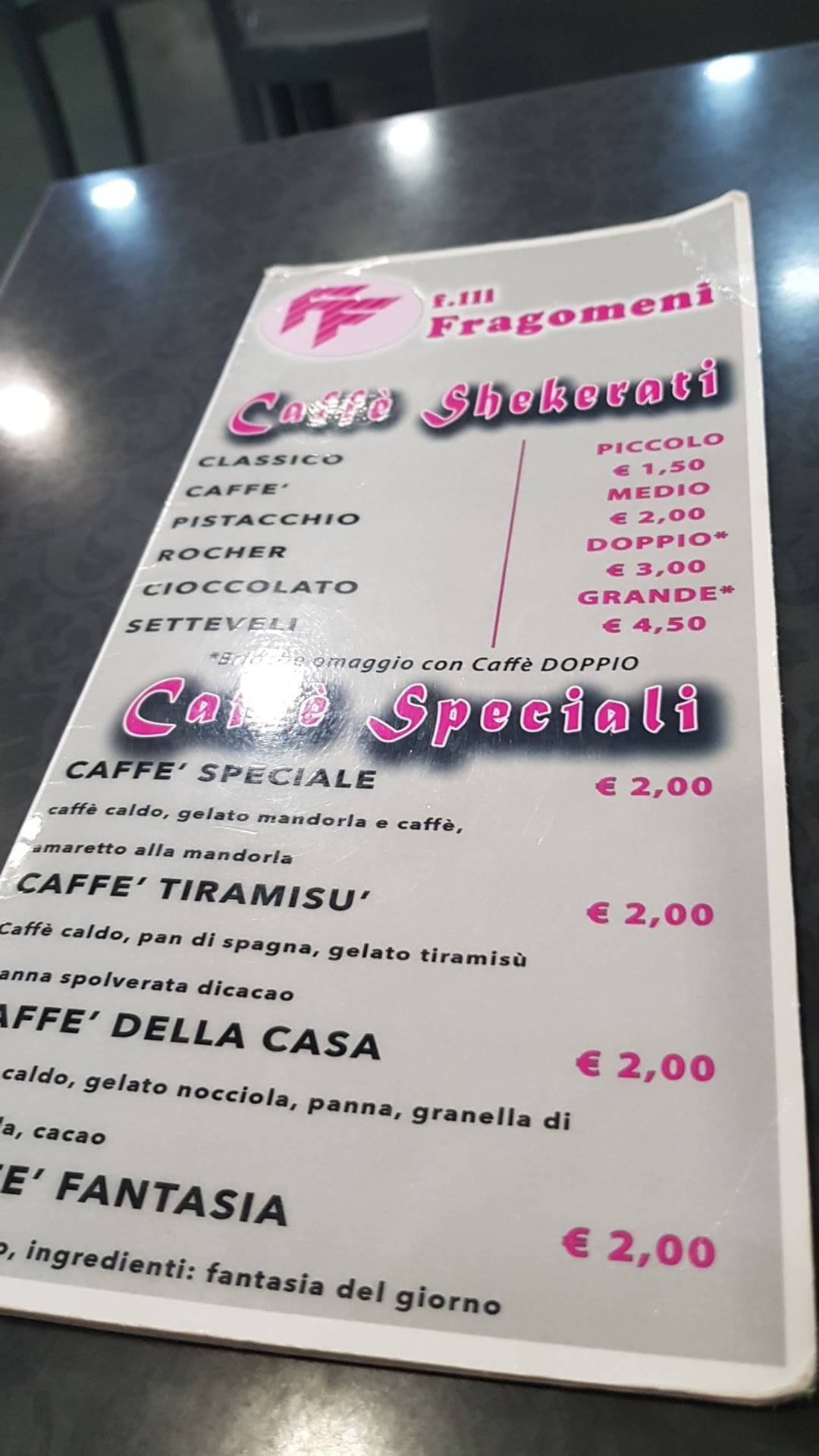 Menu di Fragomeni 