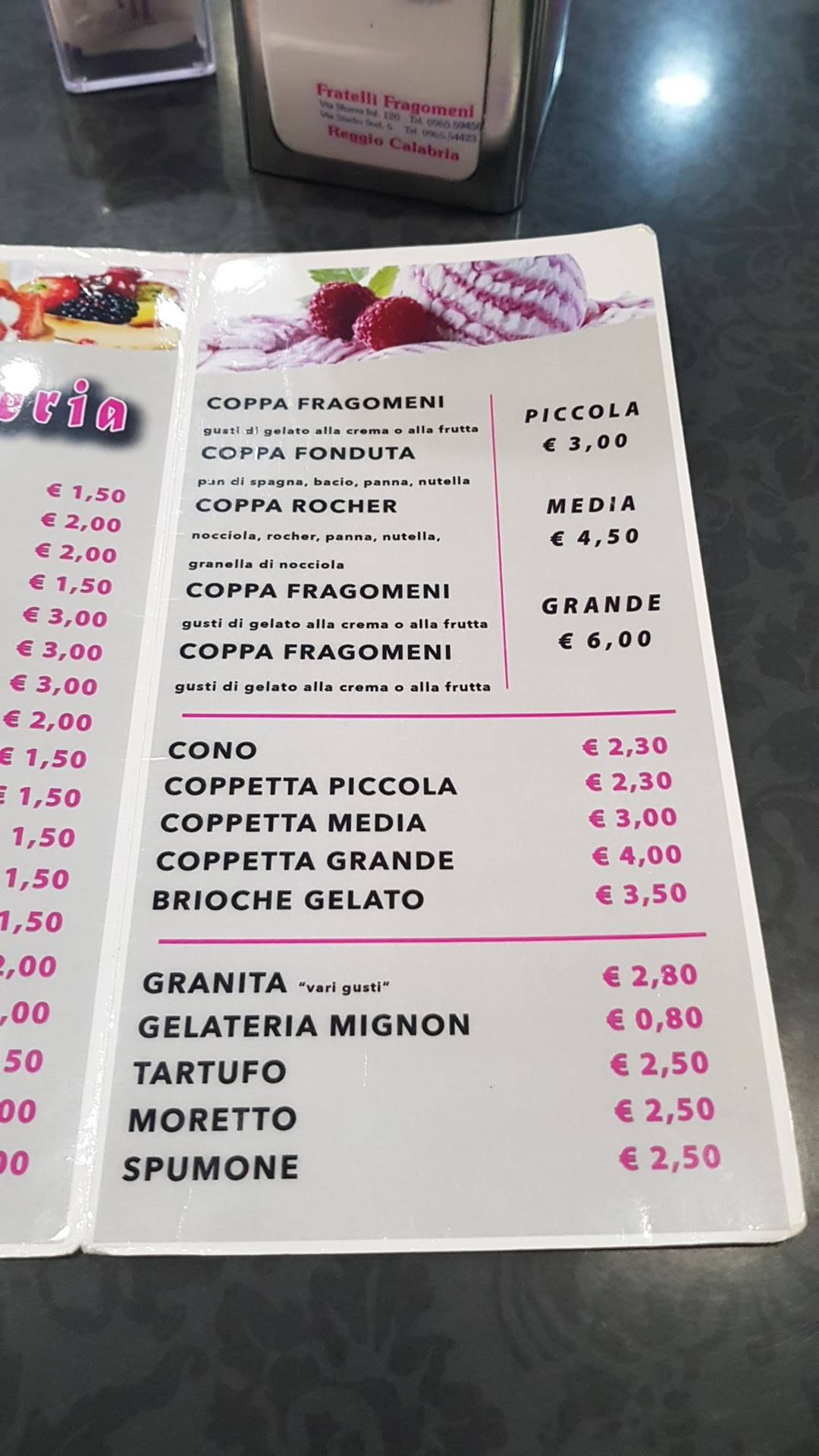 Menu di Fragomeni 