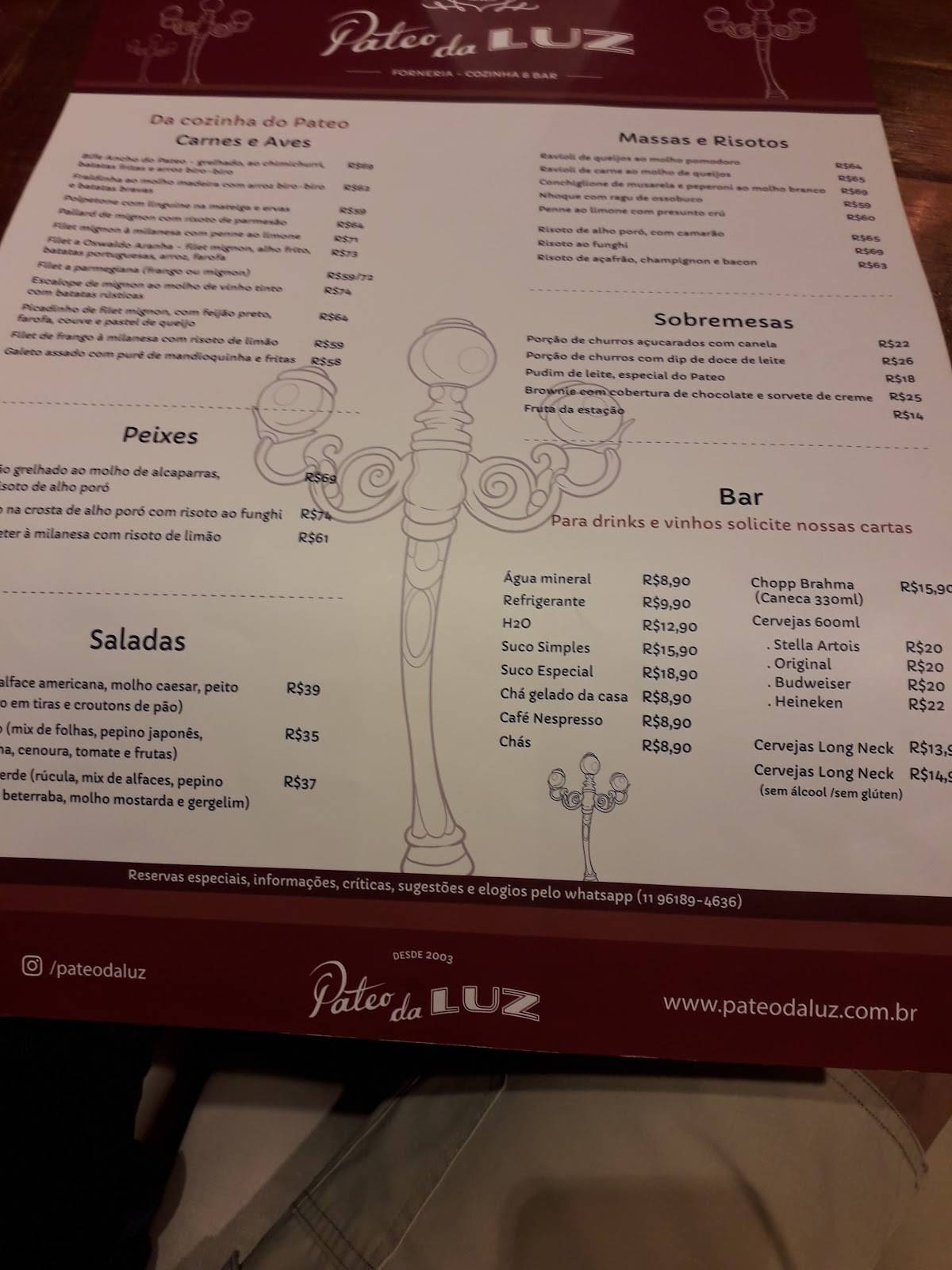 Pateo da Luz cardápio