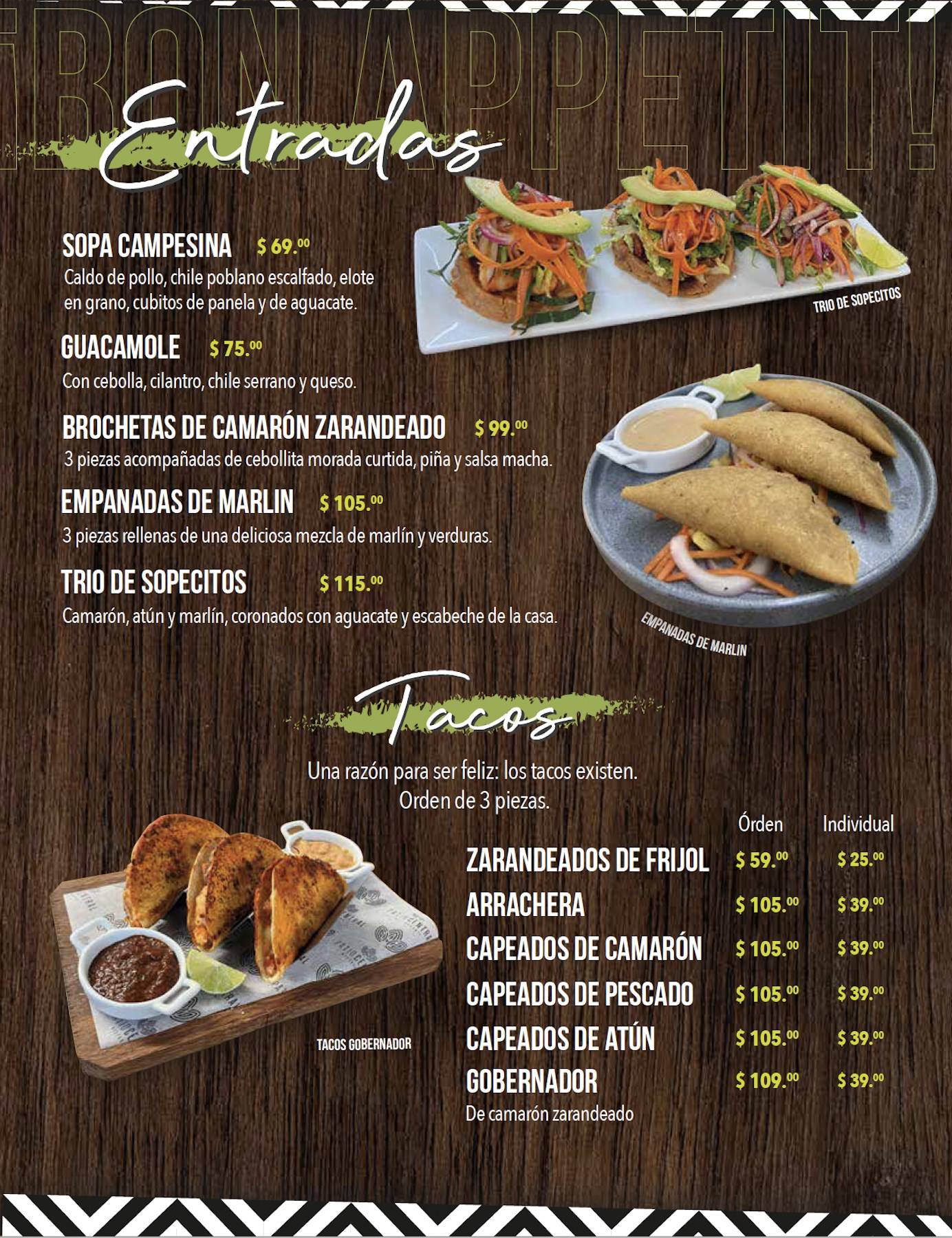 Carta del restaurante Patio Central, Zapopan