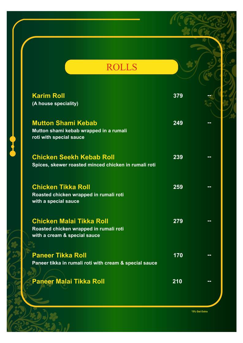 Karim's menu