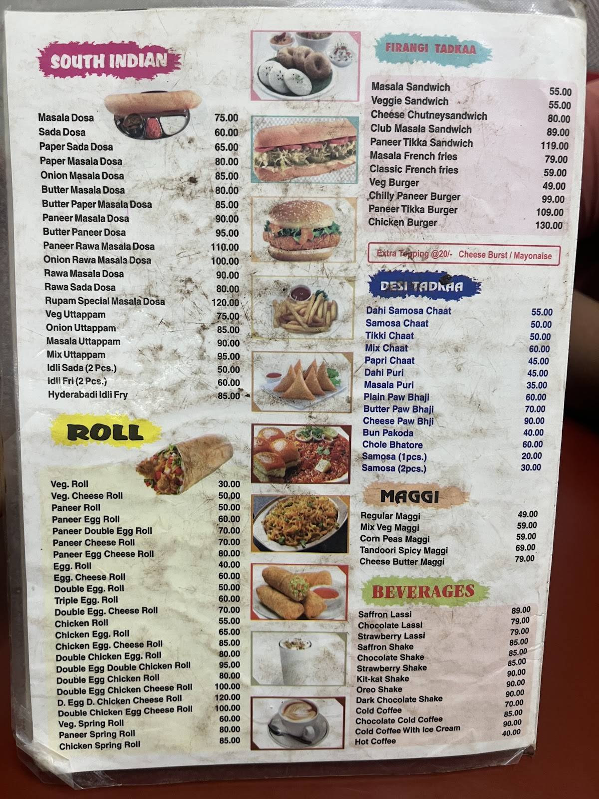 Rupam Fast Food menu