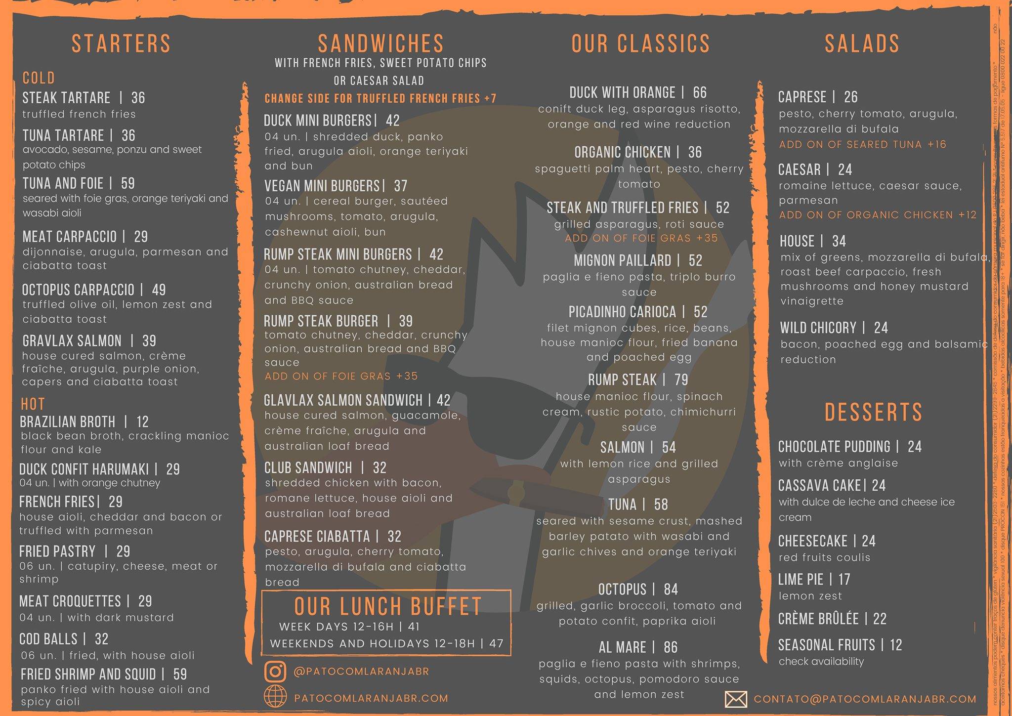 Pato com Laranja Ipanema cardápio