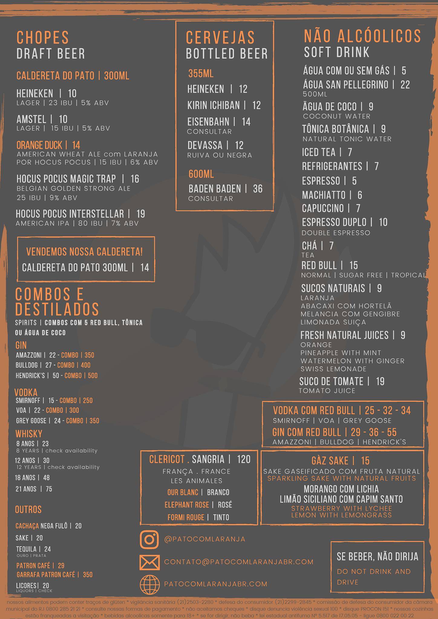 Pato com Laranja Ipanema cardápio