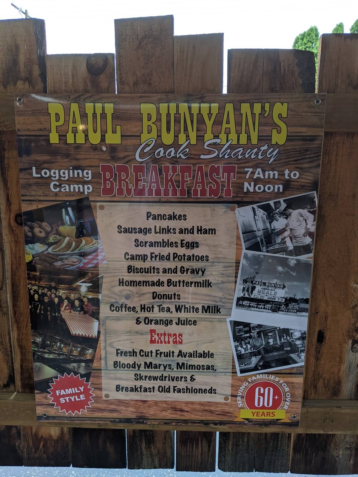 Menu At Paul Bunyan S Cook Shanty Restaurant Wisconsin Dells