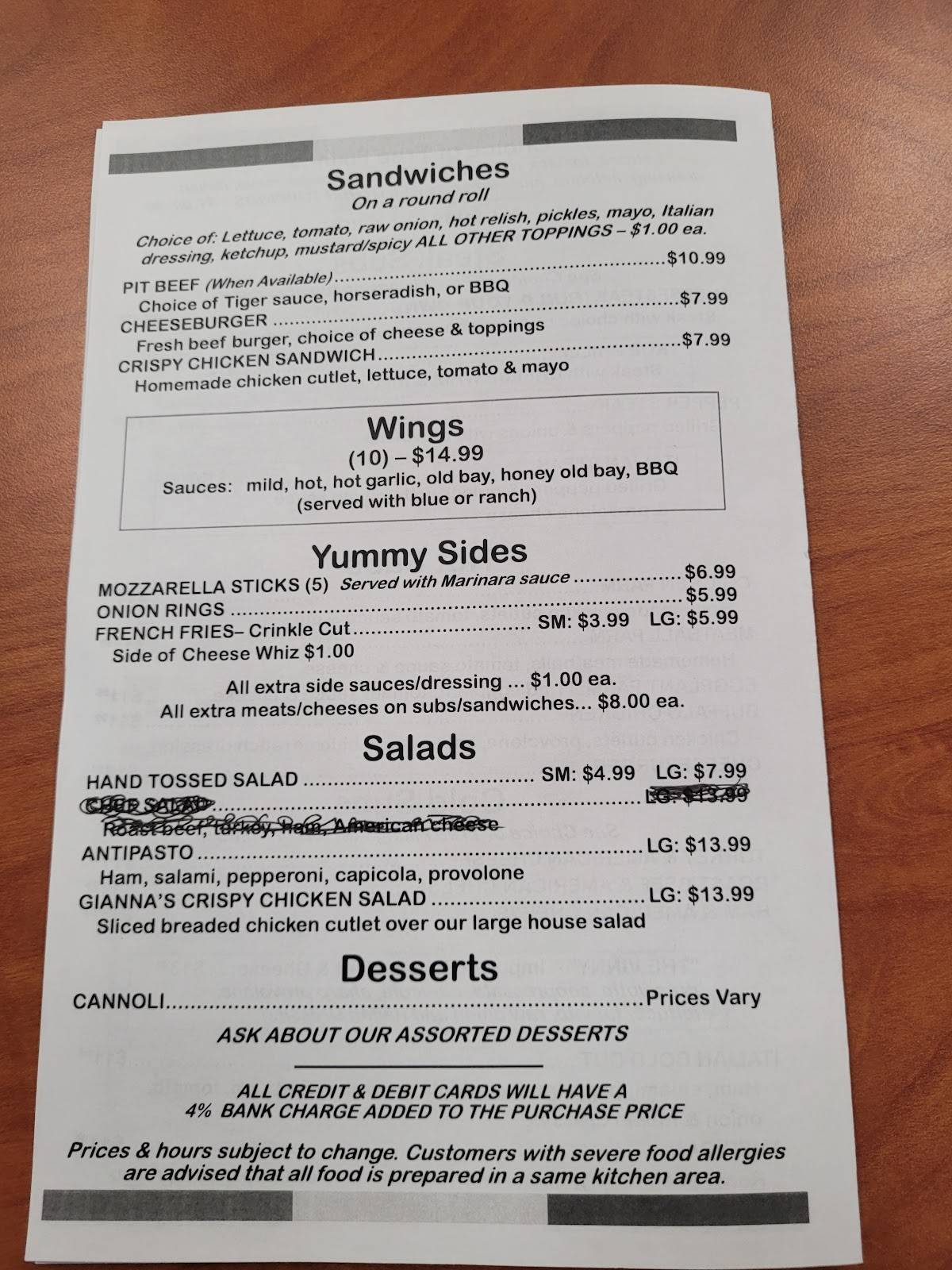 Menu at Paul and Vinny’s Pizza pizzeria, Berlin