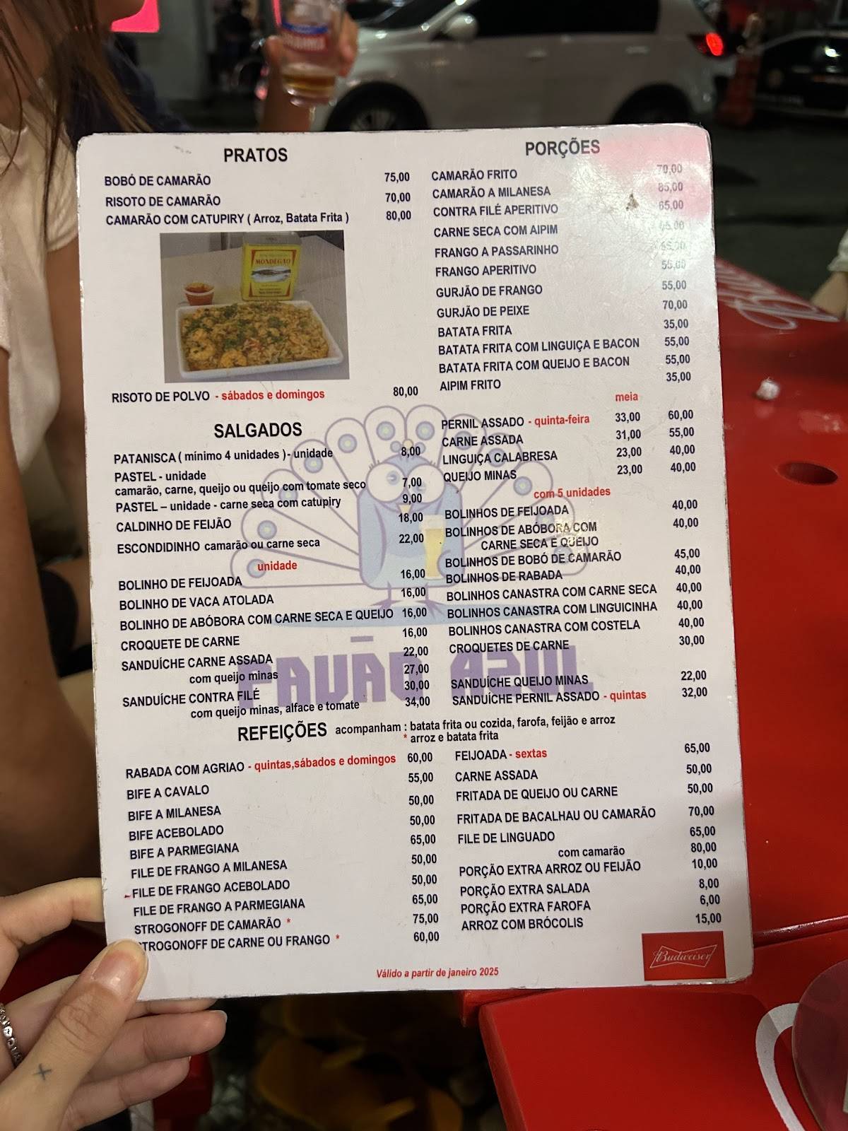 Bar Pavão Azul cardápio