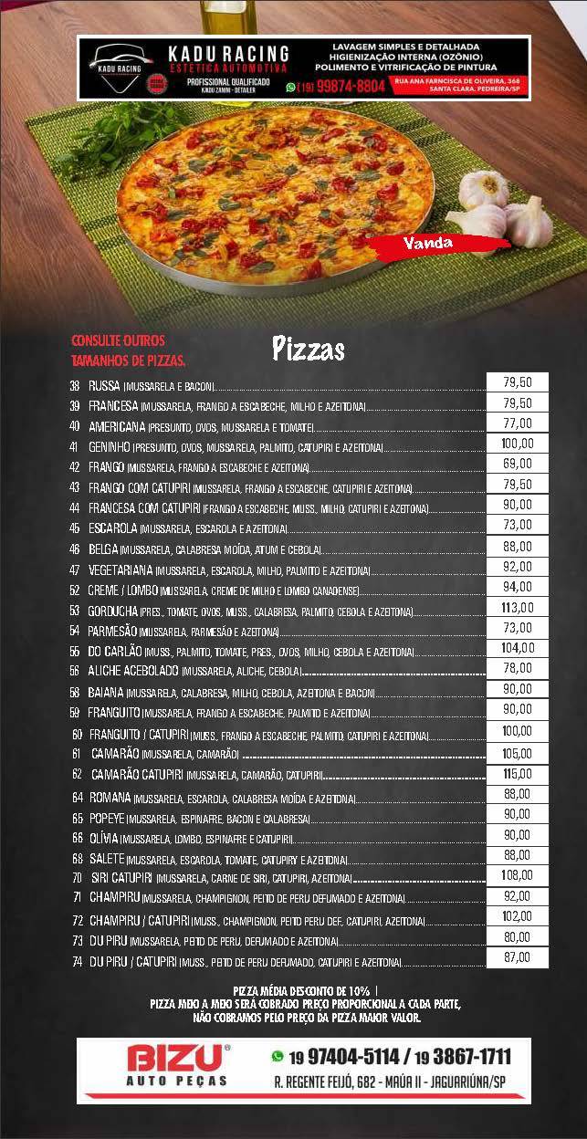 Pizzaria e Disk Pizza GENINHO cardápio