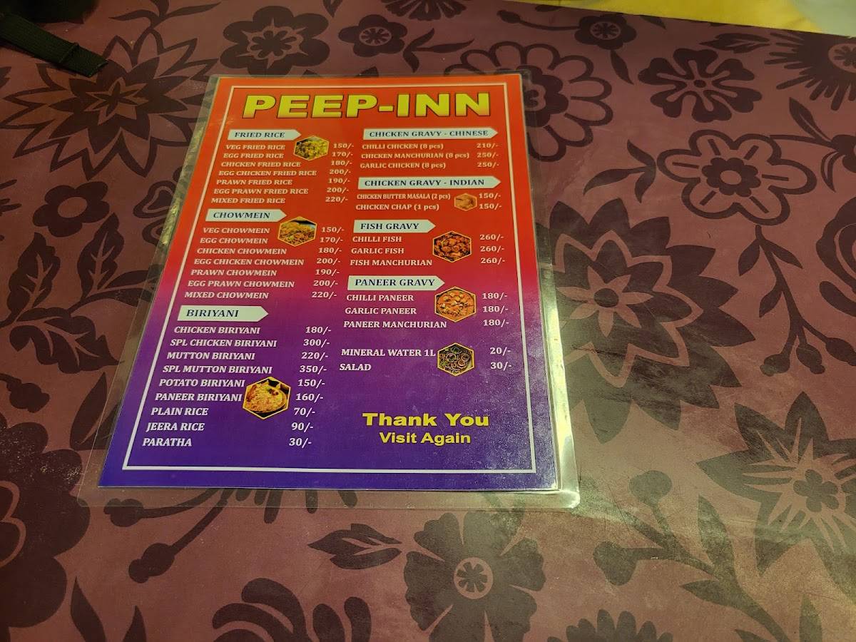 Peep In Restaurant menu