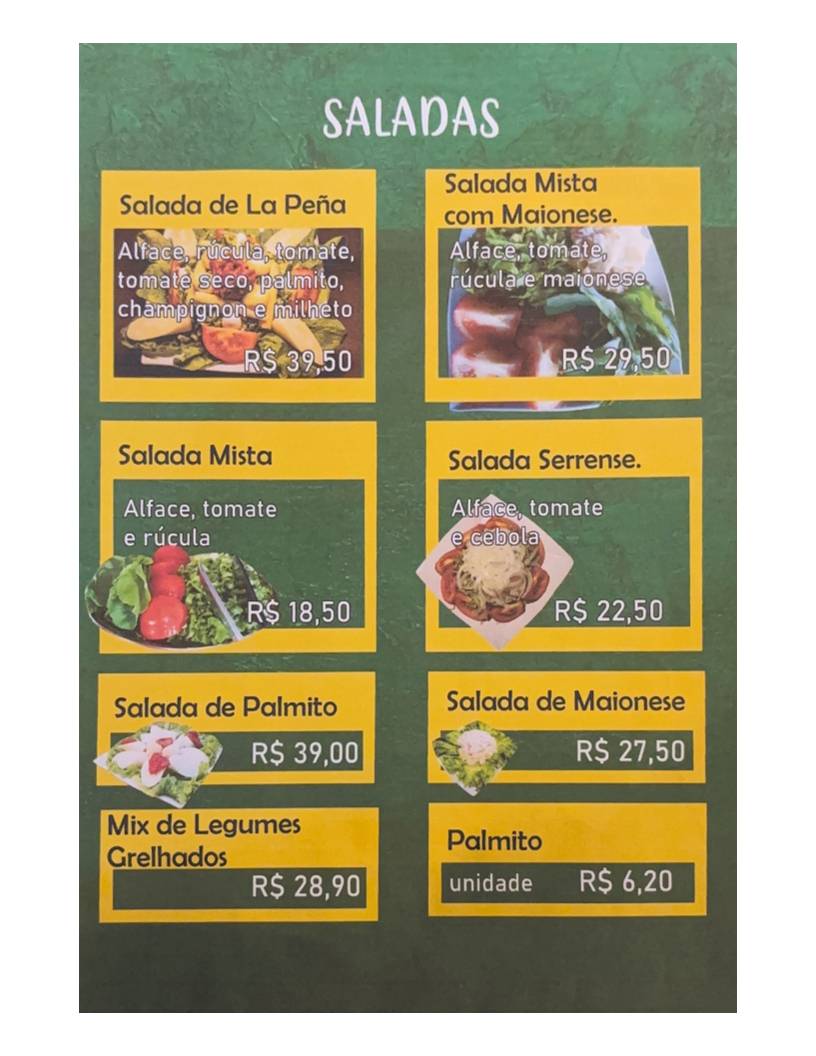 Peña del Sur cardápio