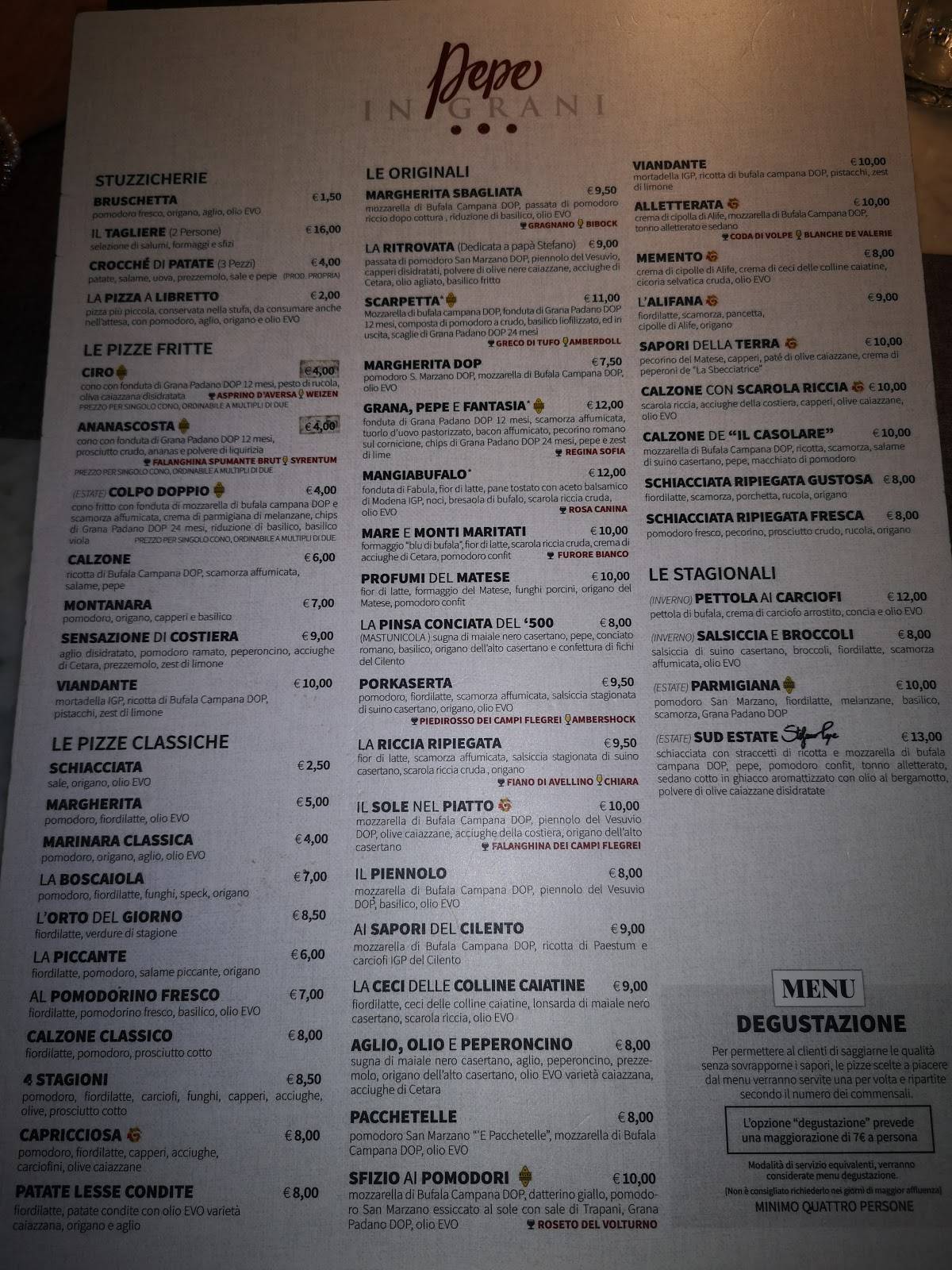 grani di pepe flaibano menu