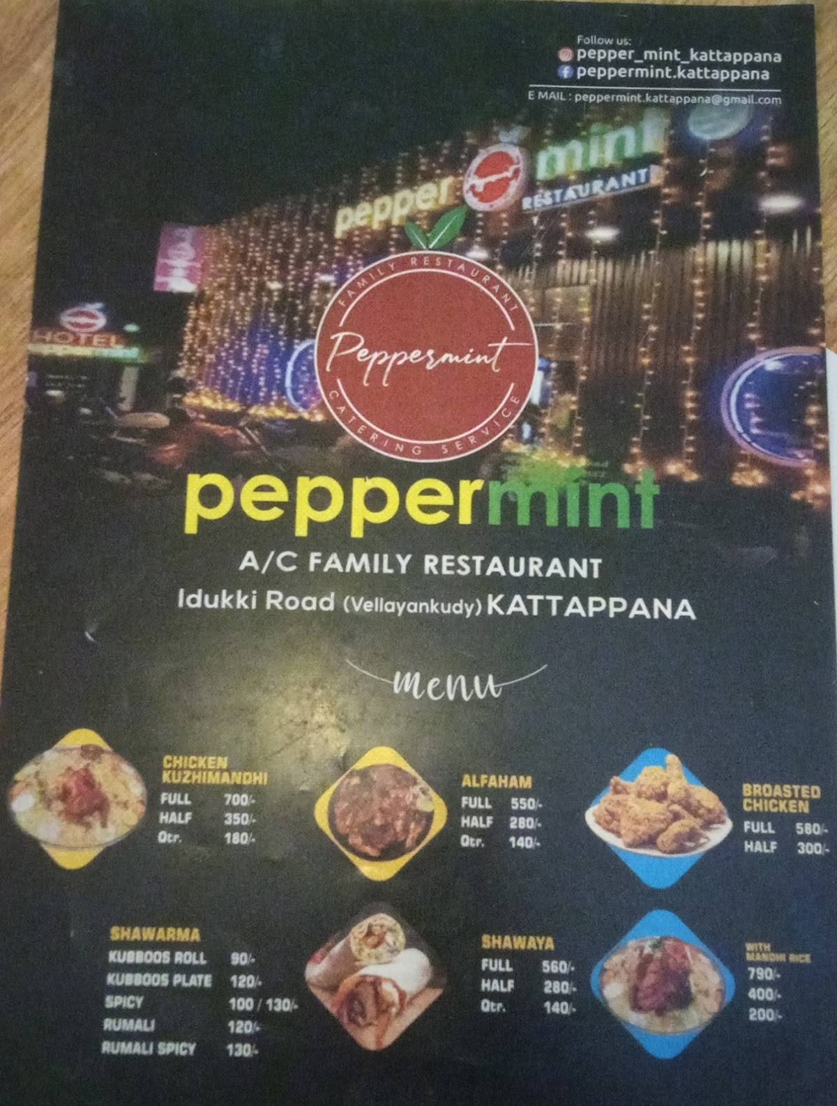 Pepper Mint Restaurant menu