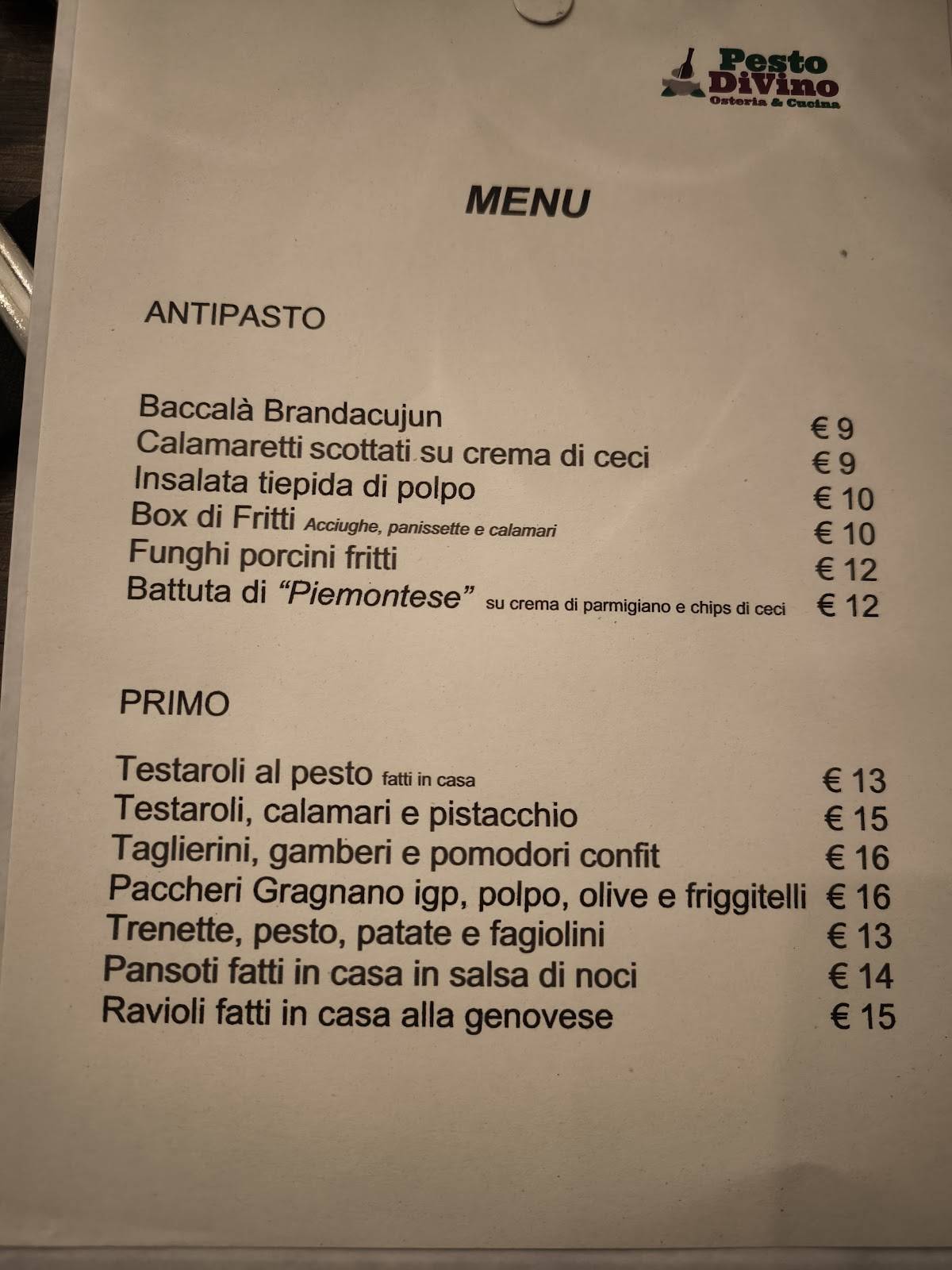 Menu di Ristorante Pesto DiVino 
