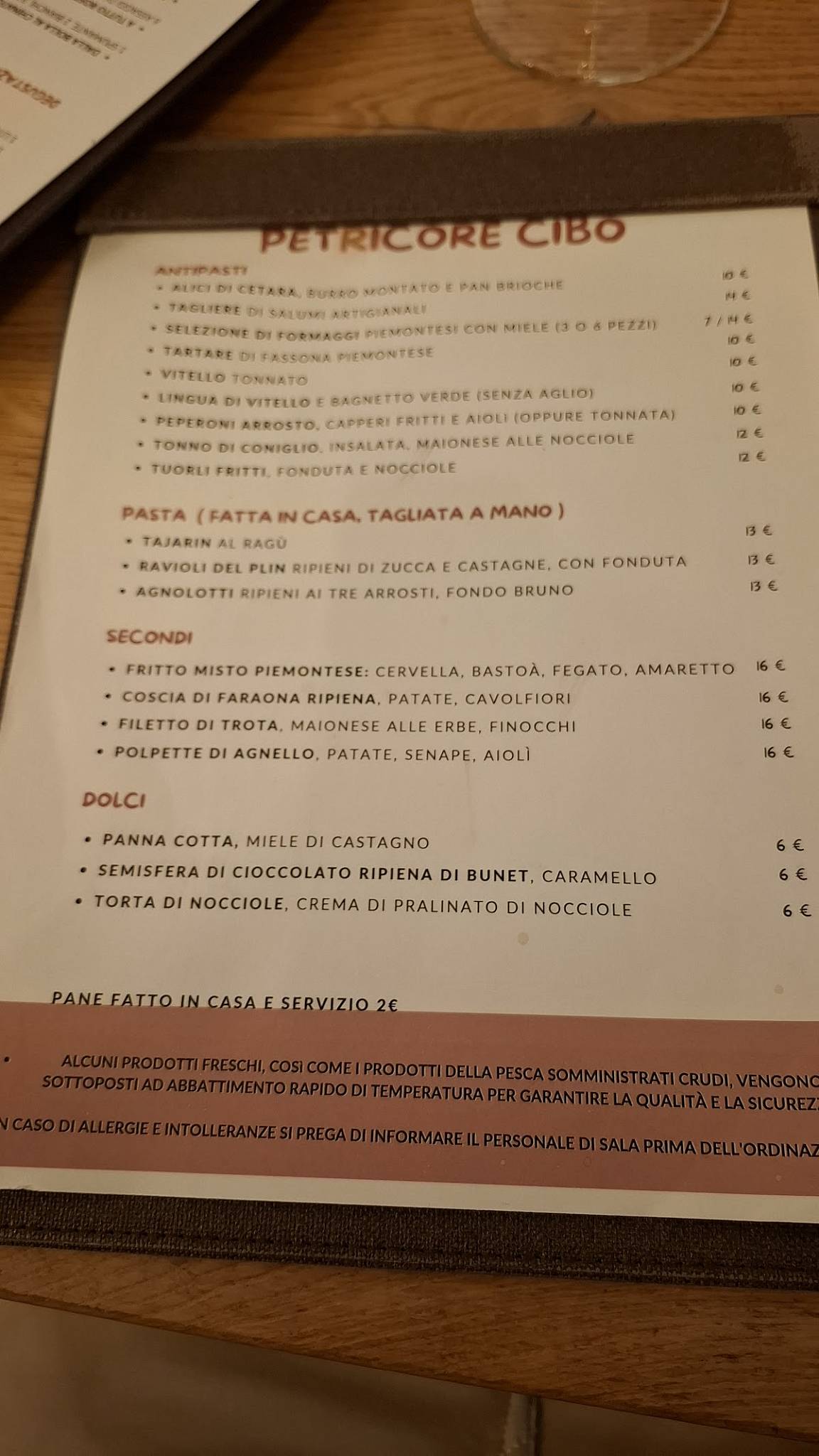 Menu di Petricore Enoteca con Cucina 
