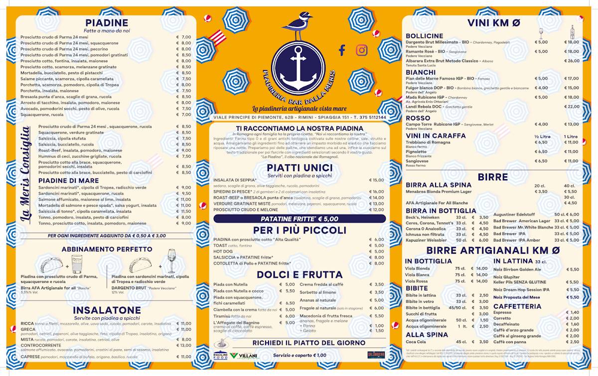 Menu di Piadineria Bar dalla Meris 