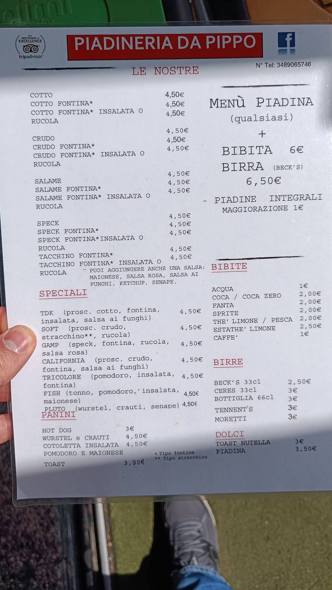 Menu di Piadineria di Pippo 