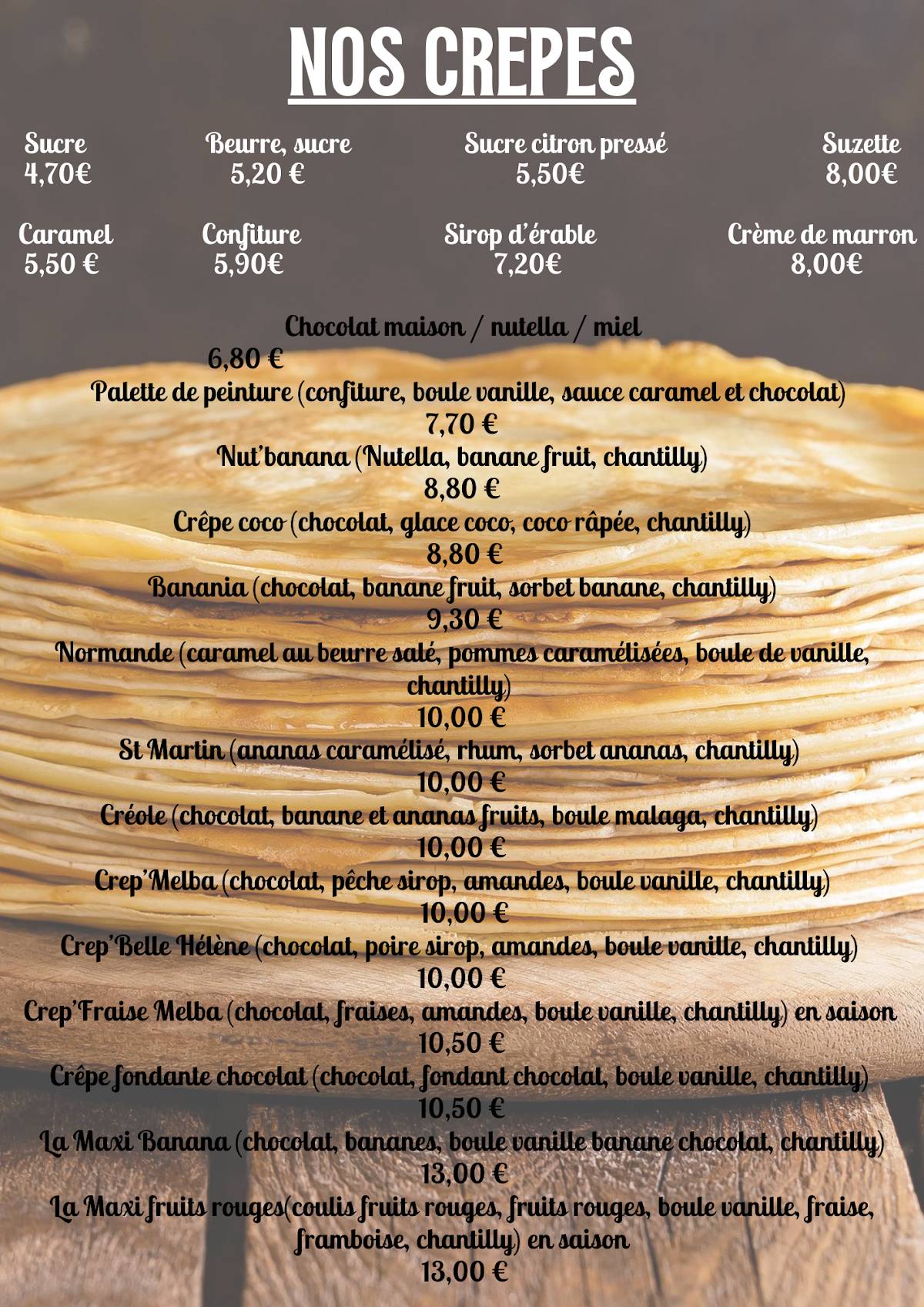 Menu de Piano Bar La Calèche