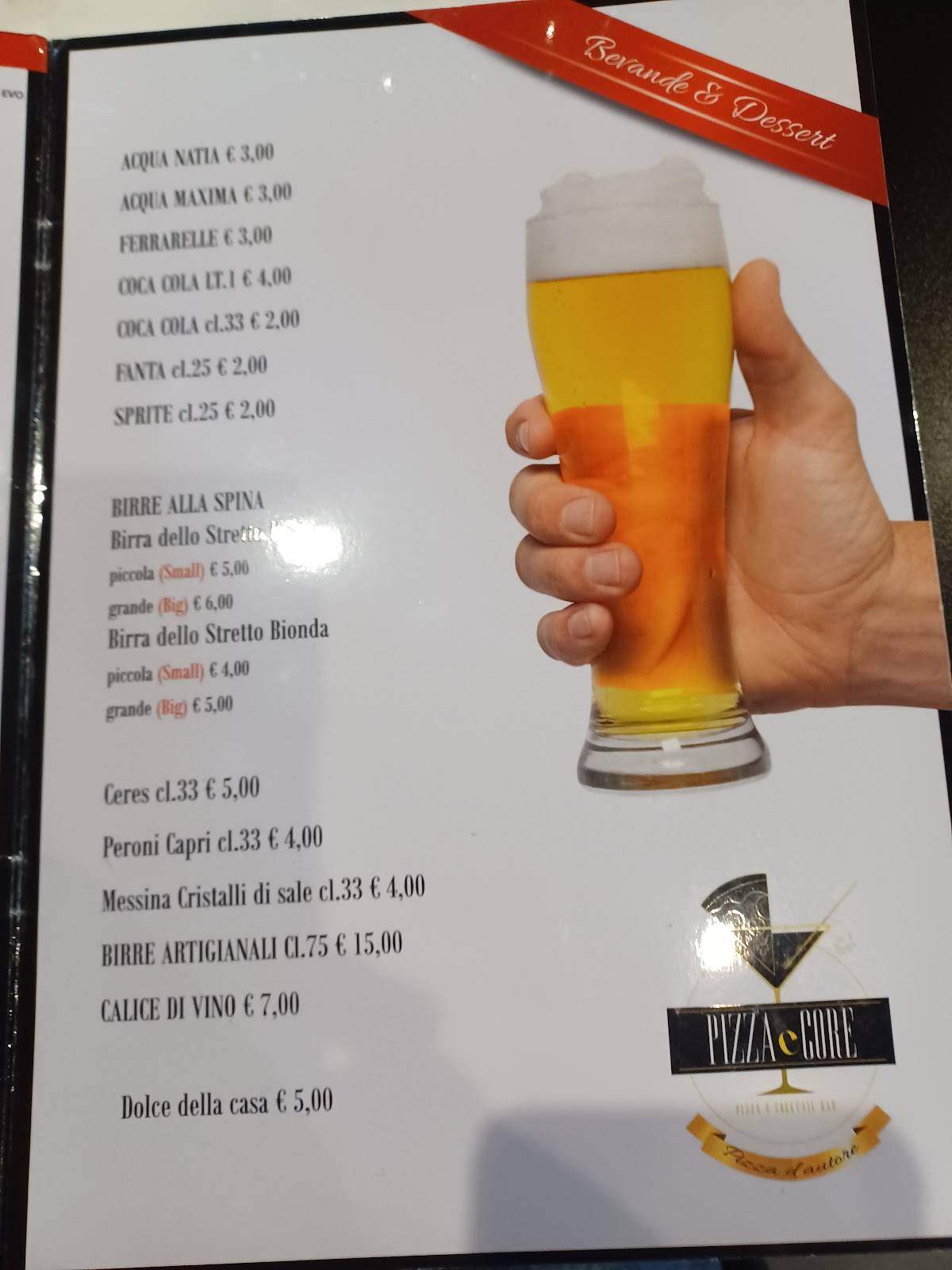 Menu di Pizza e Core Pizza & Cocktail Bar 