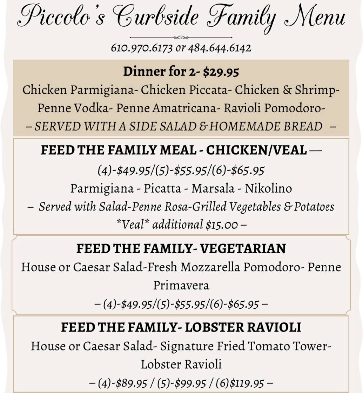 Menu at Piccolo Mondo Italian Restaurant, Pottstown