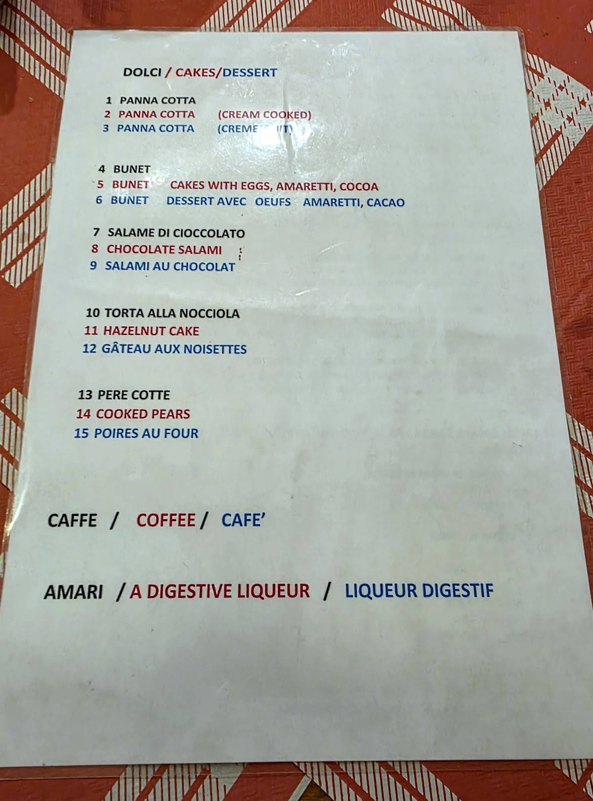 Menu di Piola Da Celso 