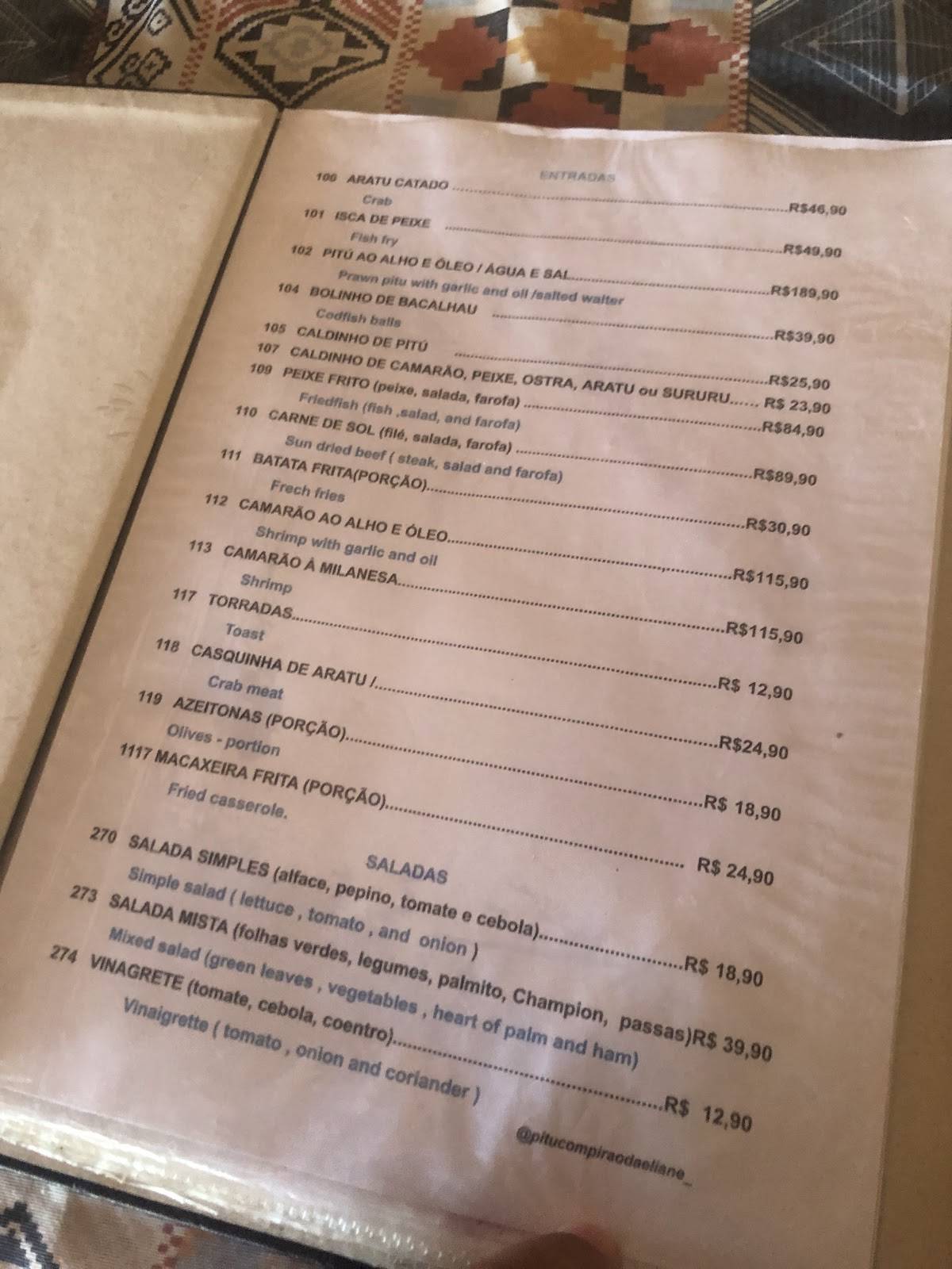 Pitú com Pirão da Eliane cardápio