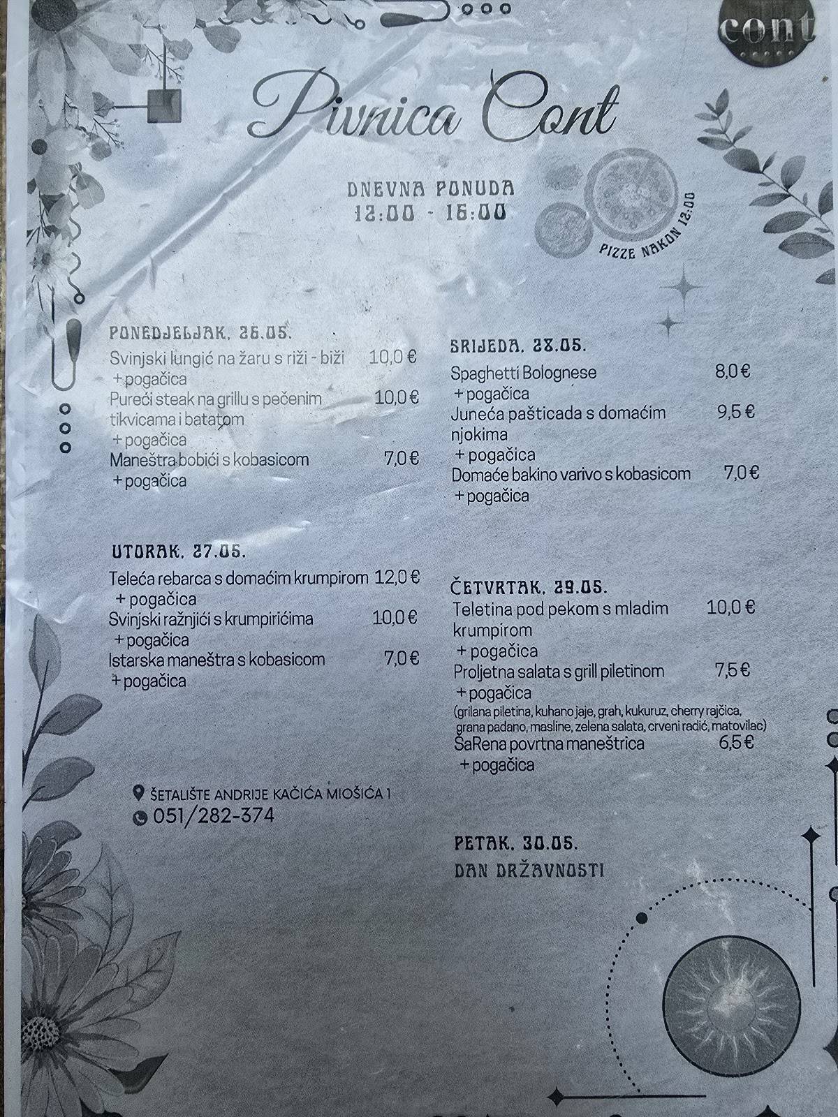 Menu di Pivnica Cont 