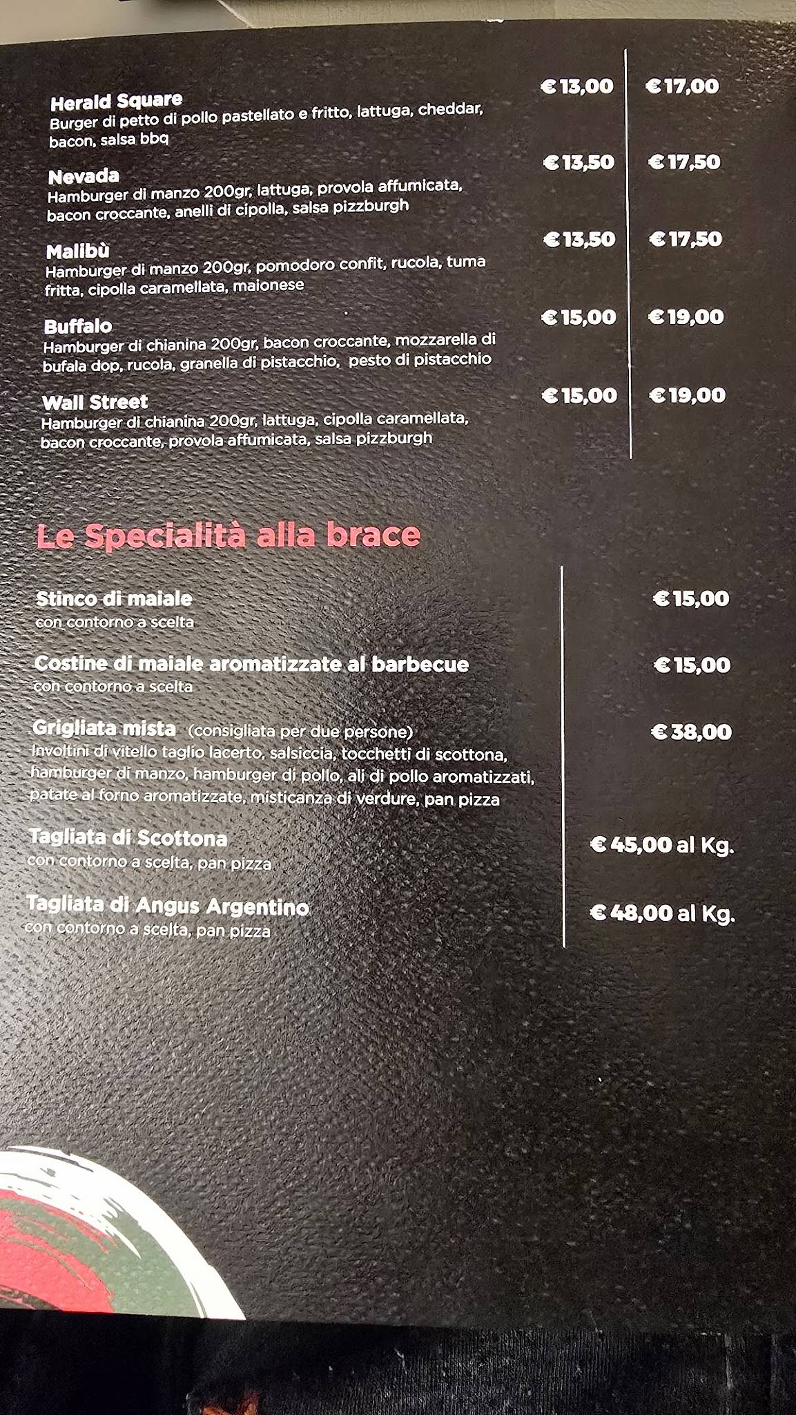 Menu de PizzBurgh