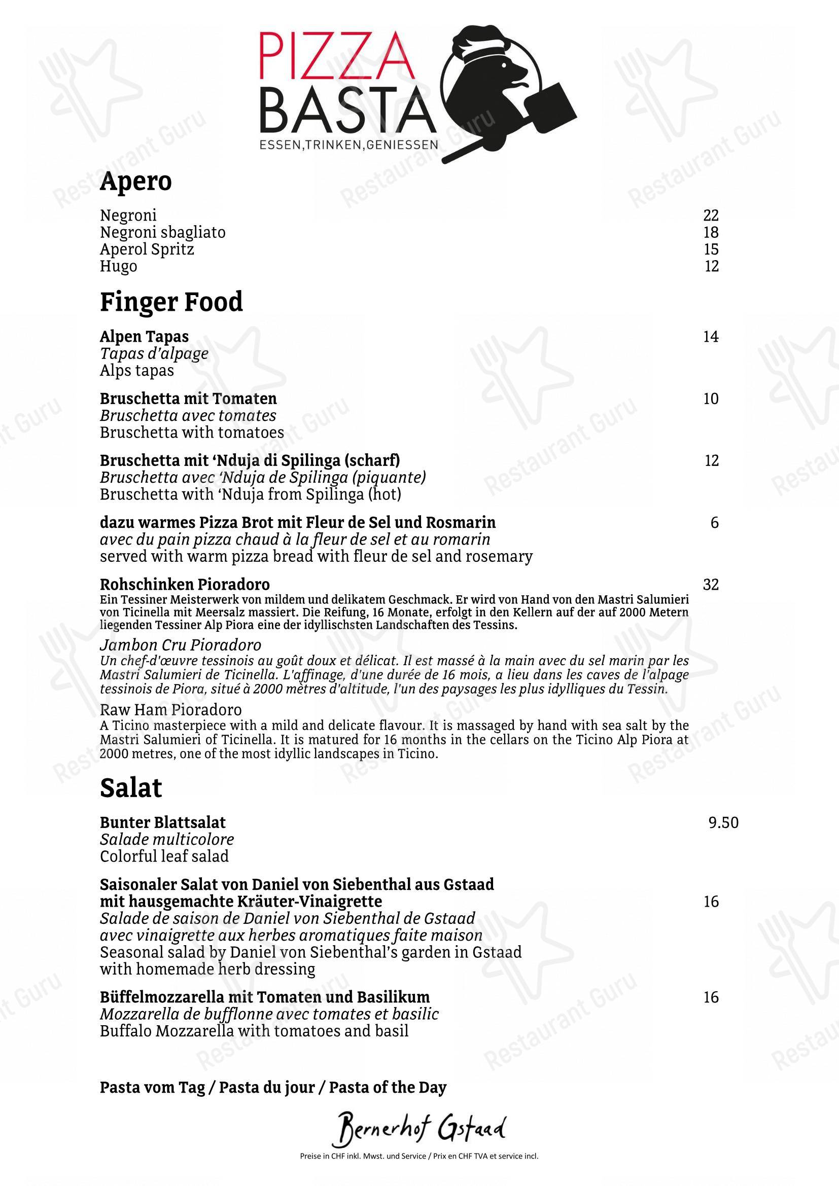 Menu per Pizza Basta ristorante