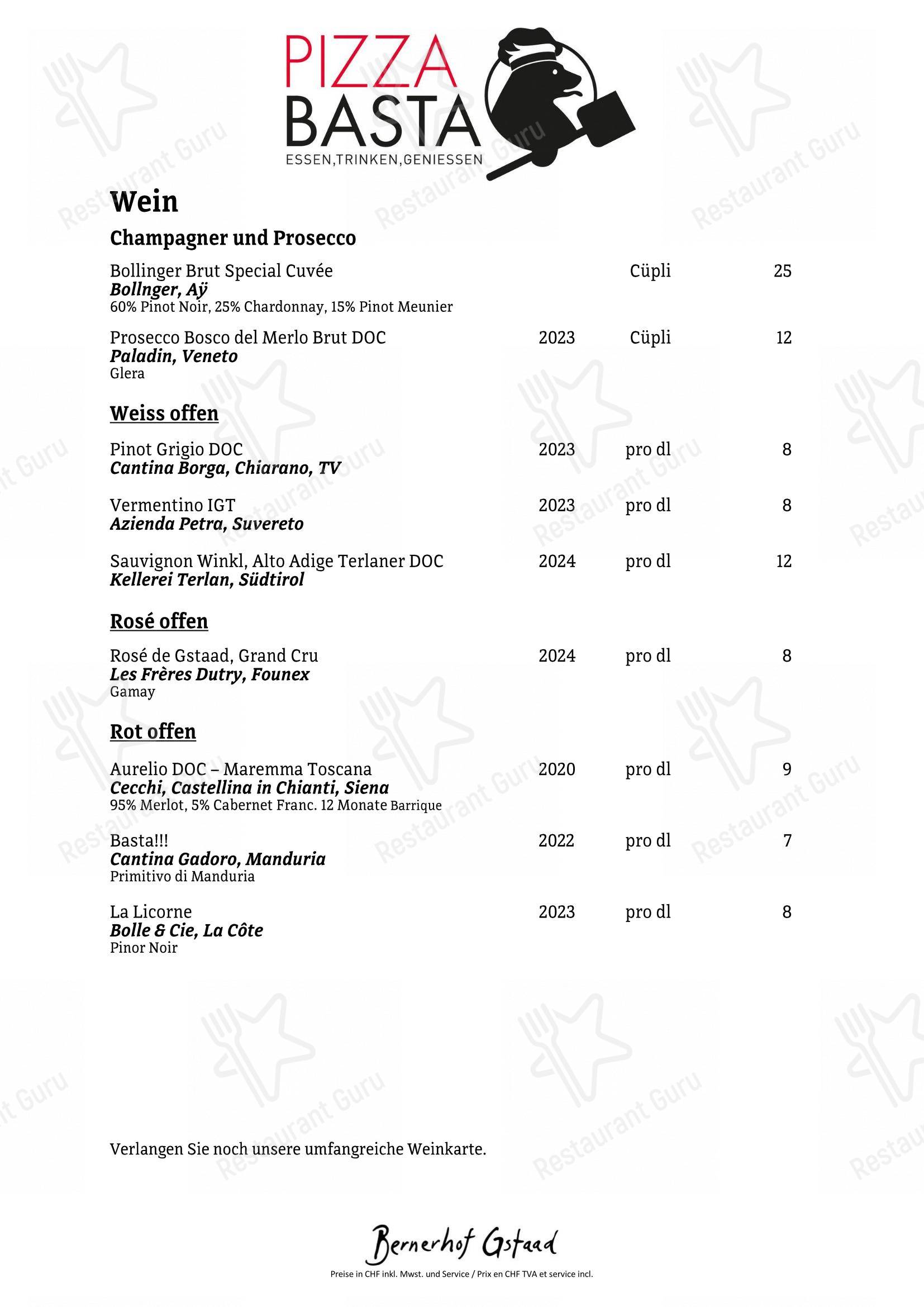 Menu di Pizza Basta - Menu